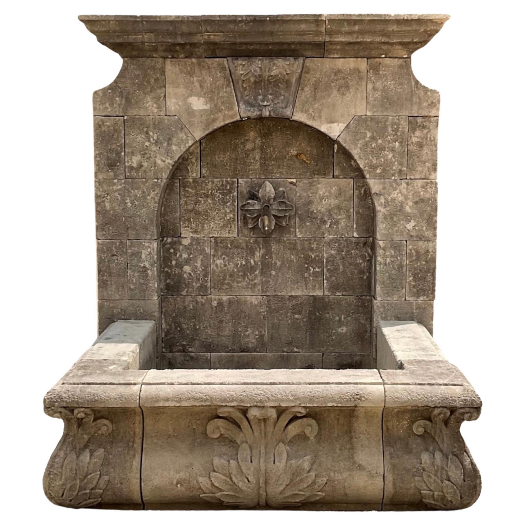 French Limestone Wall Fountain