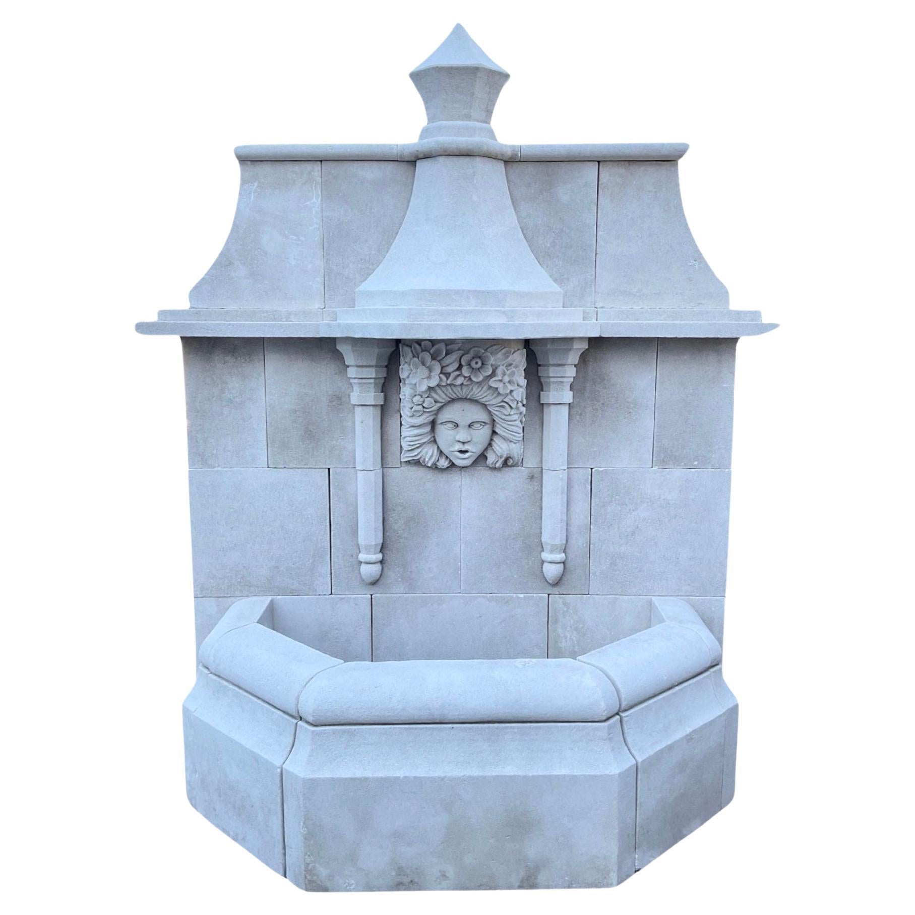 French Limestone Wall Fountain For Sale