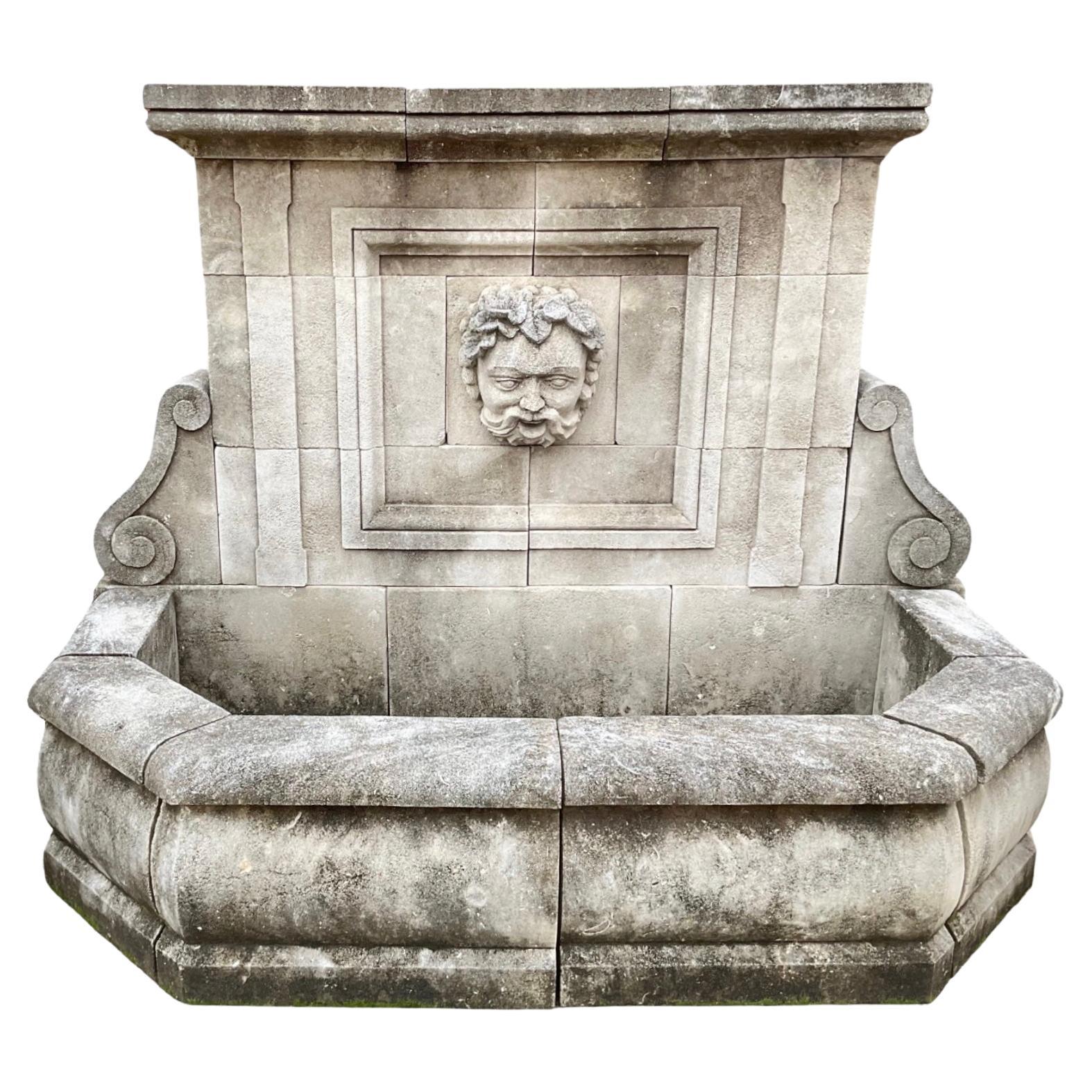 French Limestone Wall Fountain For Sale