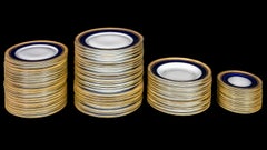 French Limoges 90 Pcs. Dinner Set in Cobalt Blue/Gold Decor