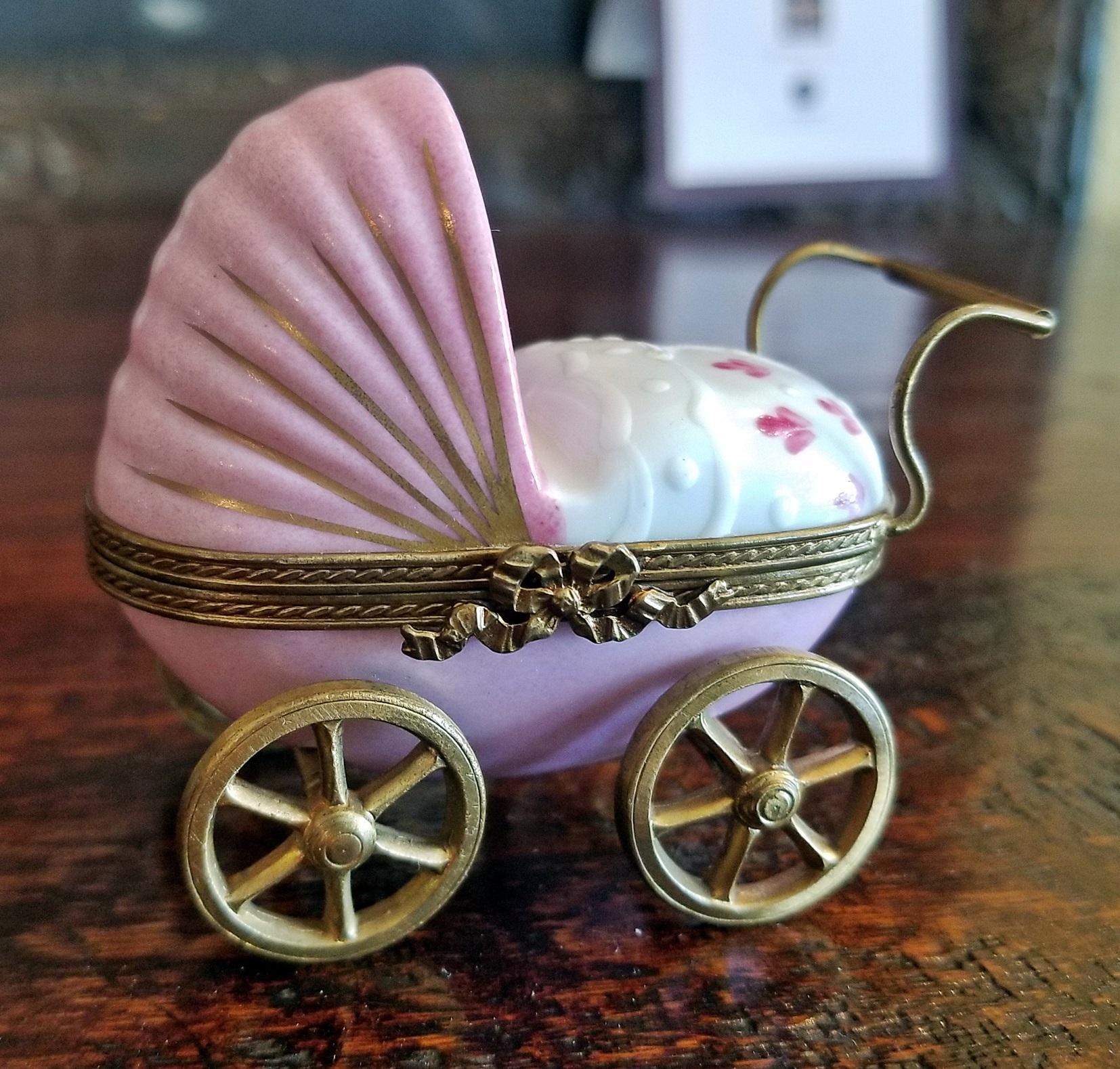 French Limoges Baby Pram with Baby 9