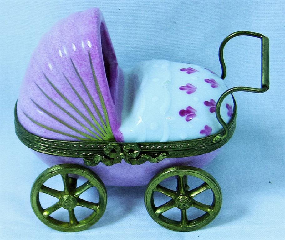 20th Century French Limoges Baby Pram with Baby