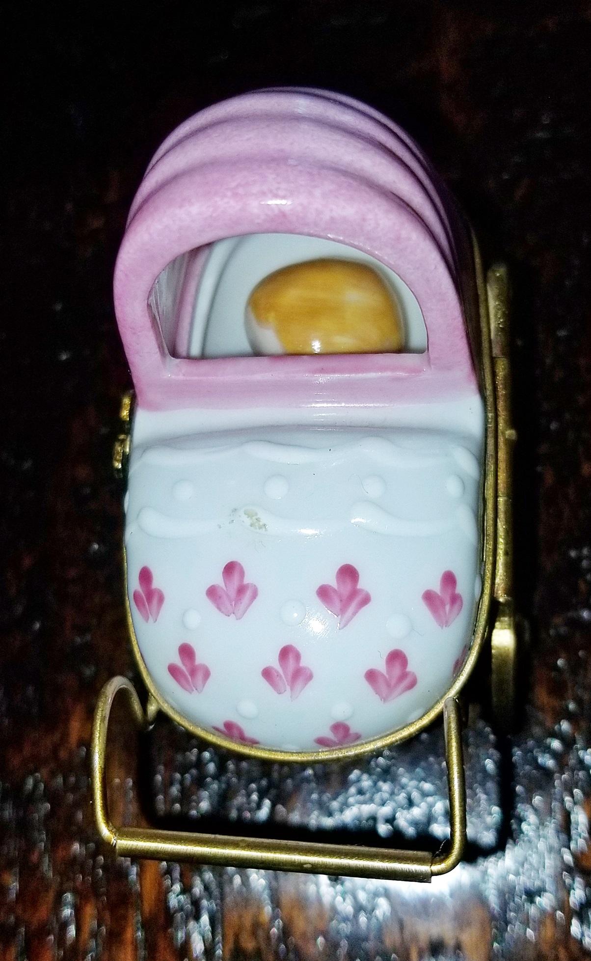 Porcelain French Limoges Baby Pram with Baby