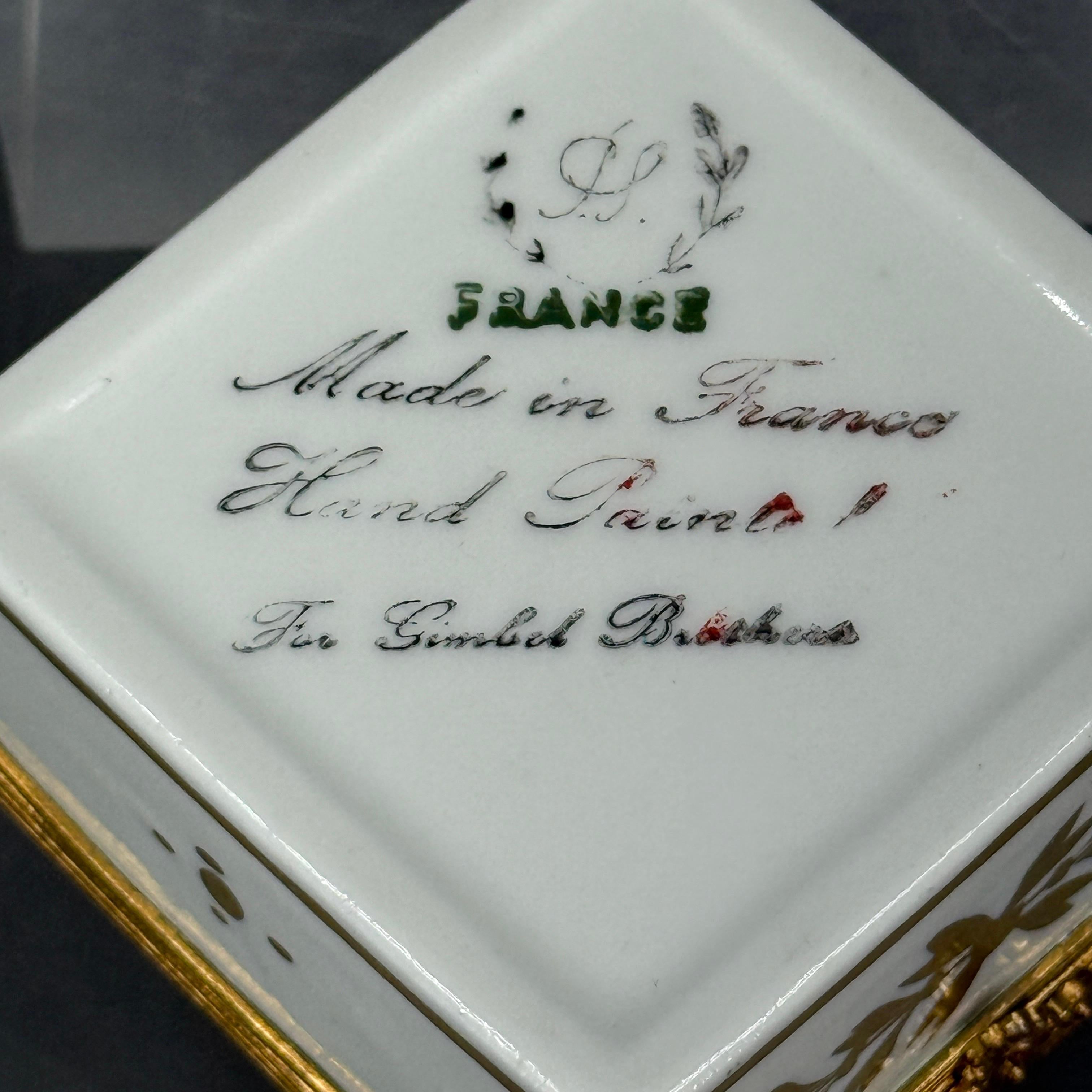 Französisch Limoges Biene Quadrat Porzellan vergoldet Trinket Schmuckkasten im Angebot 12