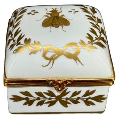 Französisch Limoges Biene Quadrat Porzellan vergoldet Trinket Schmuckkasten