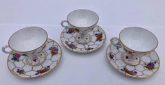 Limoges Bone China Tea Cups with Legs and Saucers, Set of Three, Early 1900s