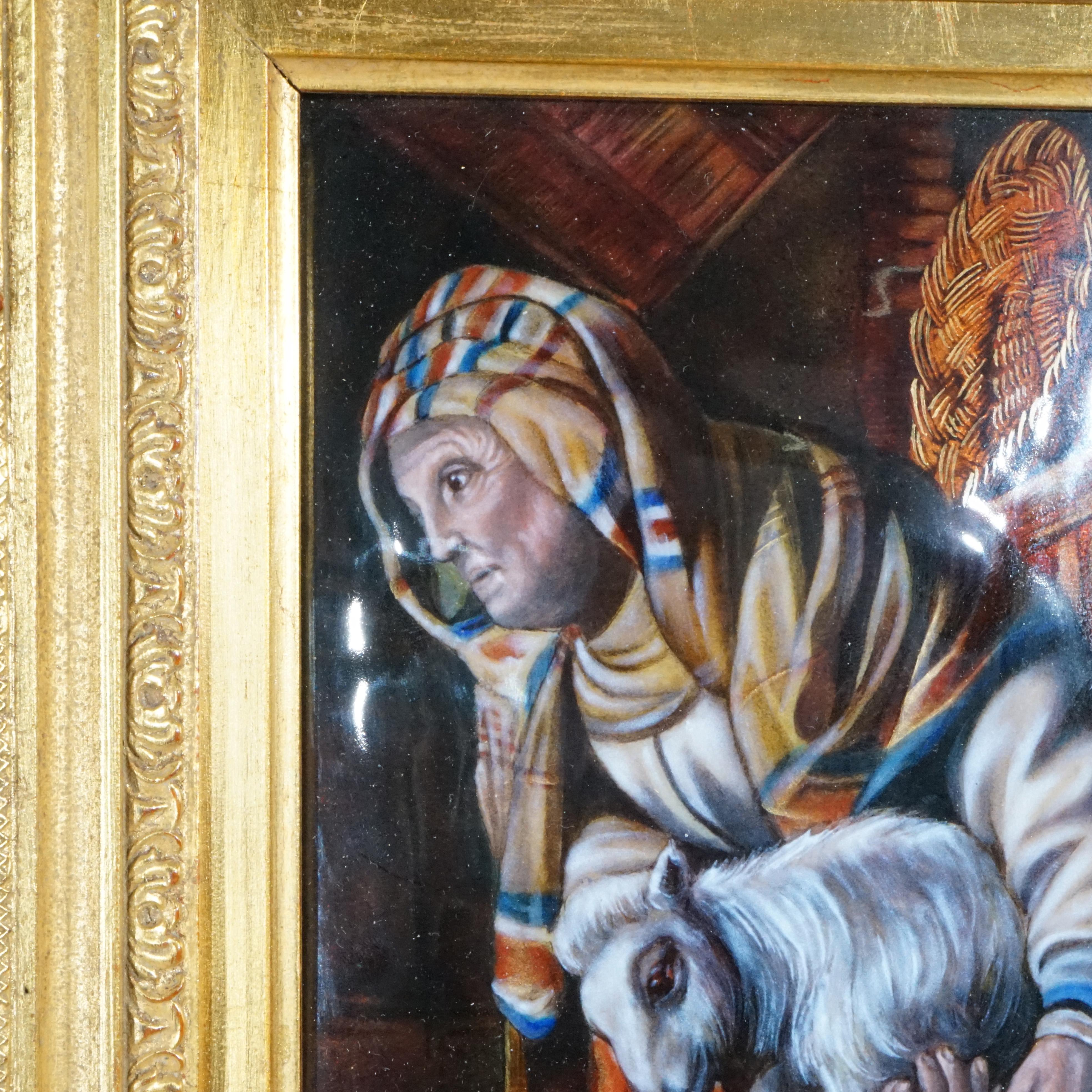 20th Century French Limoges Enamel on Copper Painting with Lamb after Rembrandt, 20th C