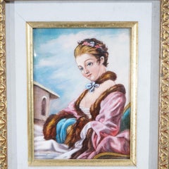 French Limoges Enamel on Copper Portrait Painting of a Woman, 20th C