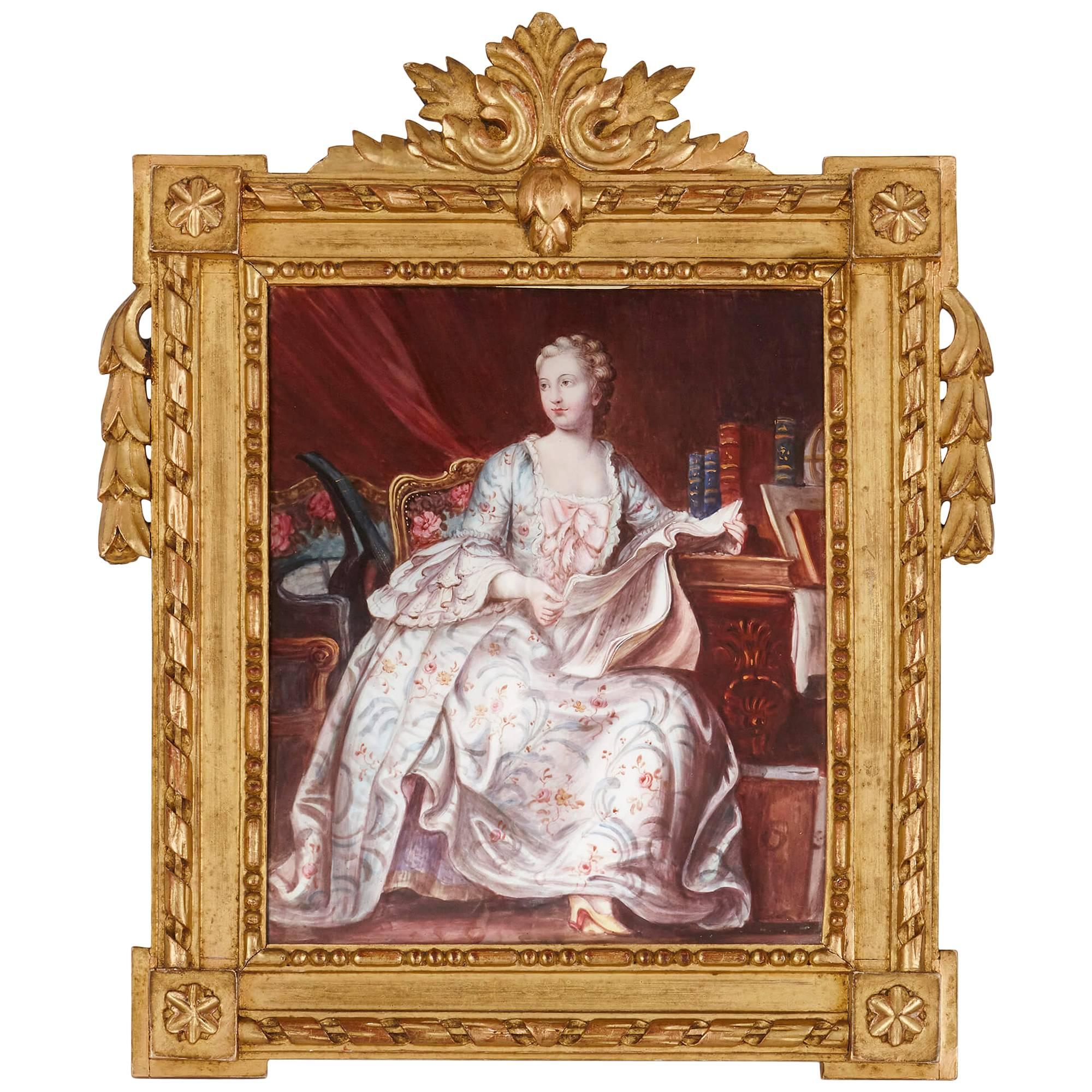 French Limoges Enamel Portrait Plaque of Madame De Pompadour