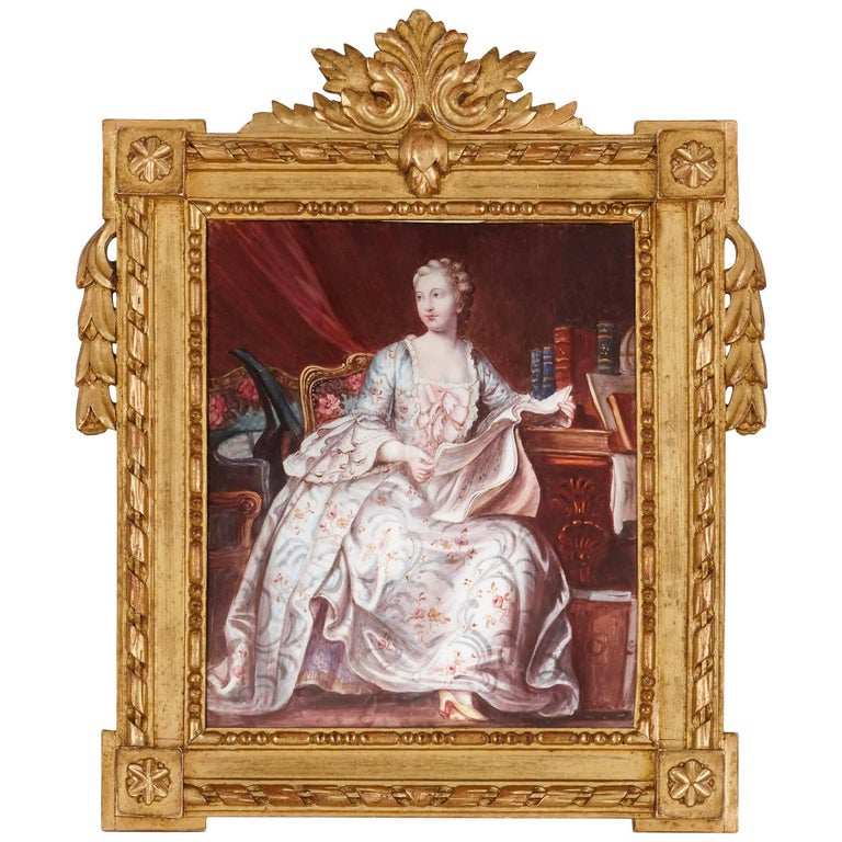 French Limoges Enamel Portrait Plaque of Madame De 