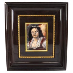 French Limoges Enameled Copper Recreation Of Frans Hals Painting, The Gypsy Girl