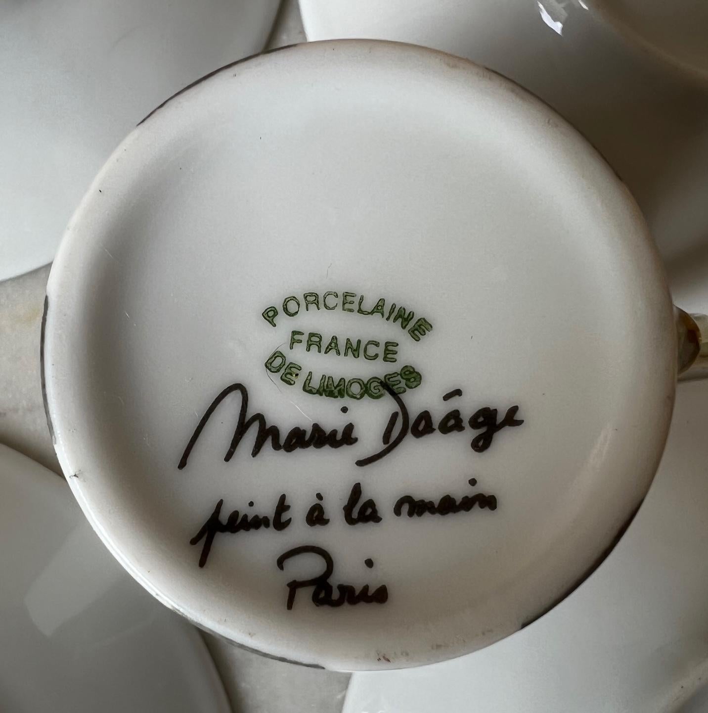 Hand-Painted French Limoges Espresso Set of Four by Marie Daage