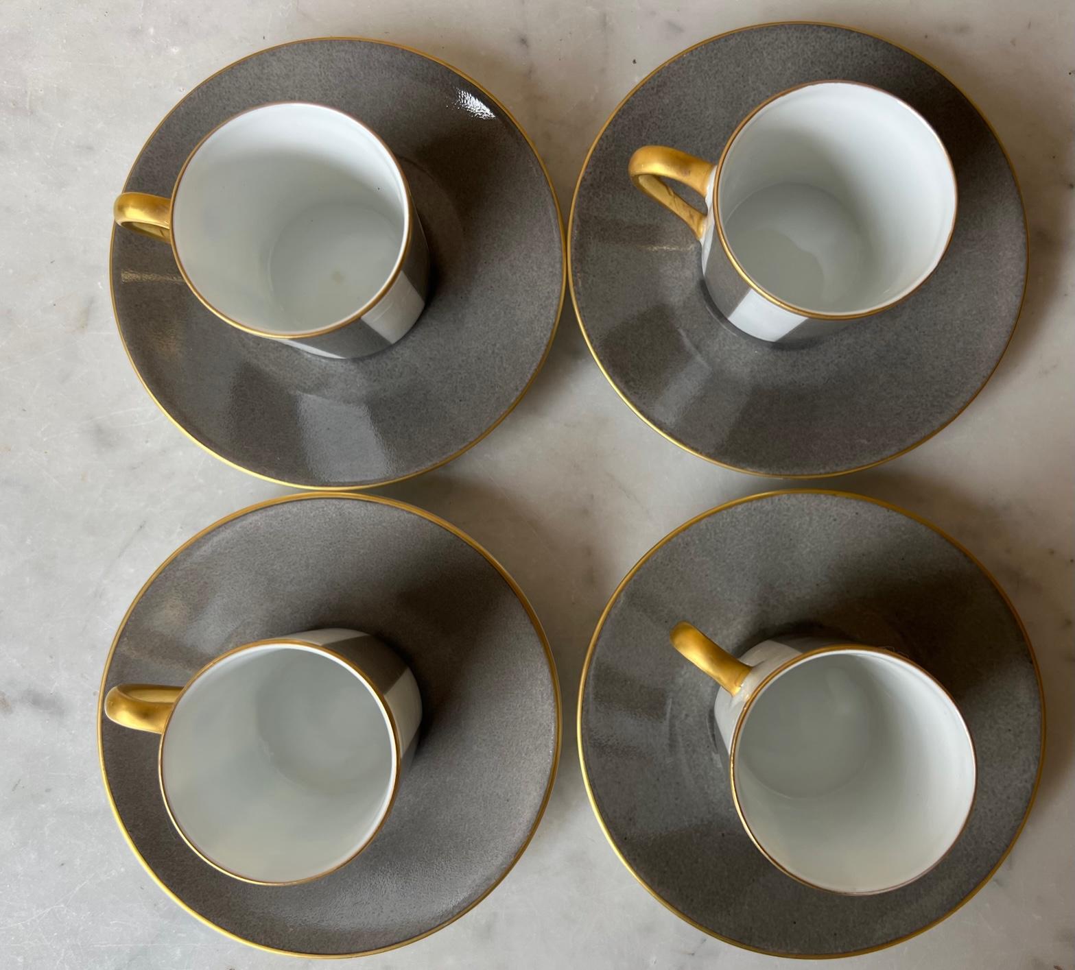 Porcelain French Limoges Espresso Set of Four by Marie Daage