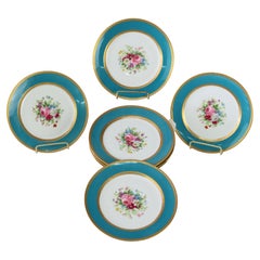 French Limoges Floral Decorated Porcelain Luncheon Plates c1900