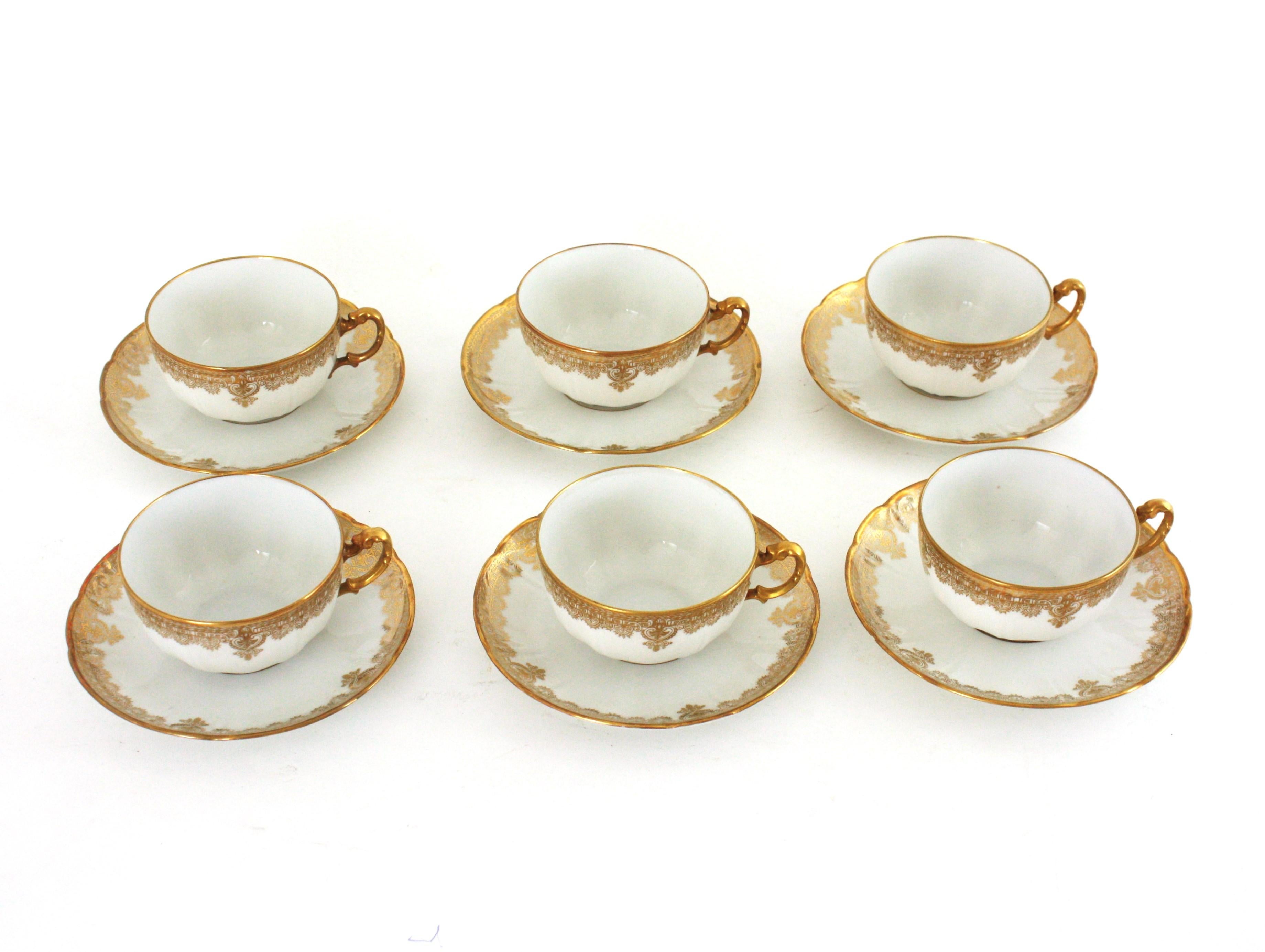 Französisches Limoges Gold vergoldetes Porzellan Kaffee Tee Dessert Service für Sechs im Angebot 4
