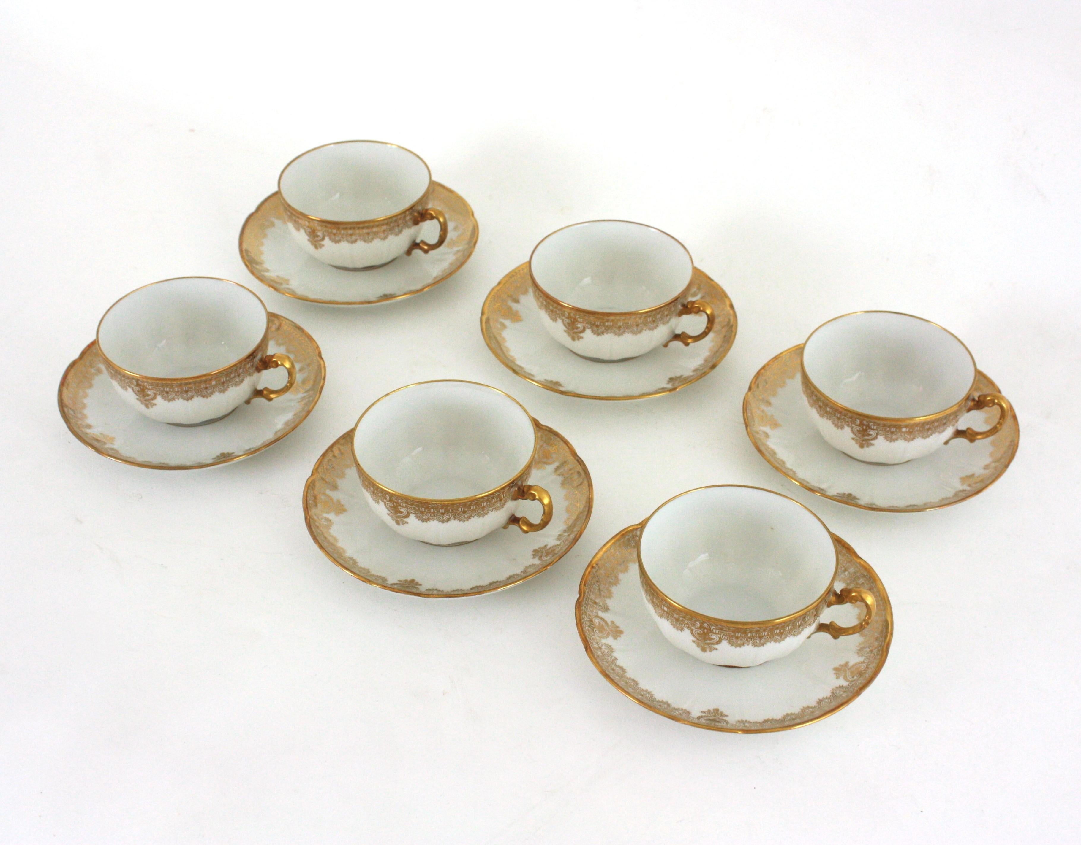 Französisches Limoges Gold vergoldetes Porzellan Kaffee Tee Dessert Service für Sechs im Angebot 6