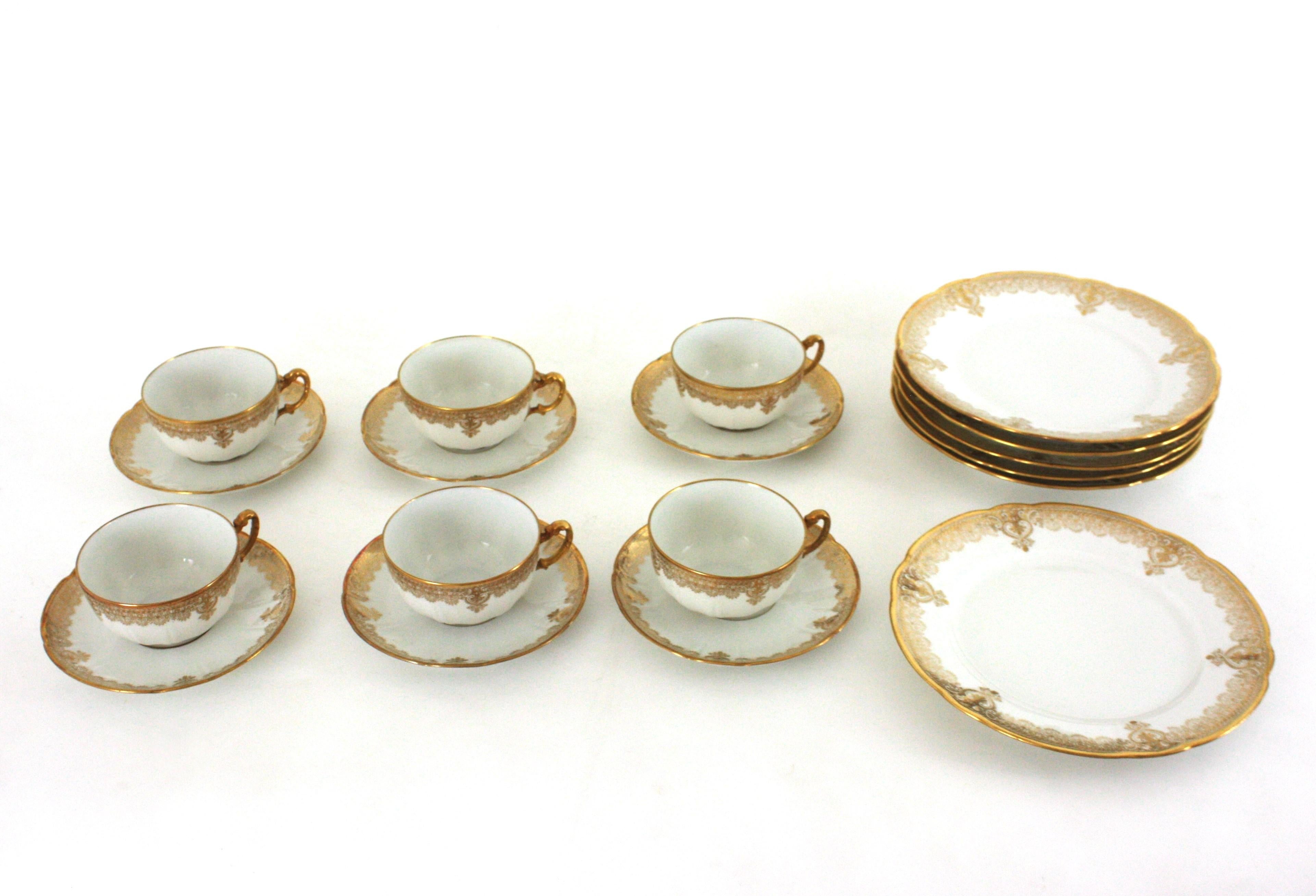 Französisches Limoges Gold vergoldetes Porzellan Kaffee Tee Dessert Service für Sechs im Angebot 8