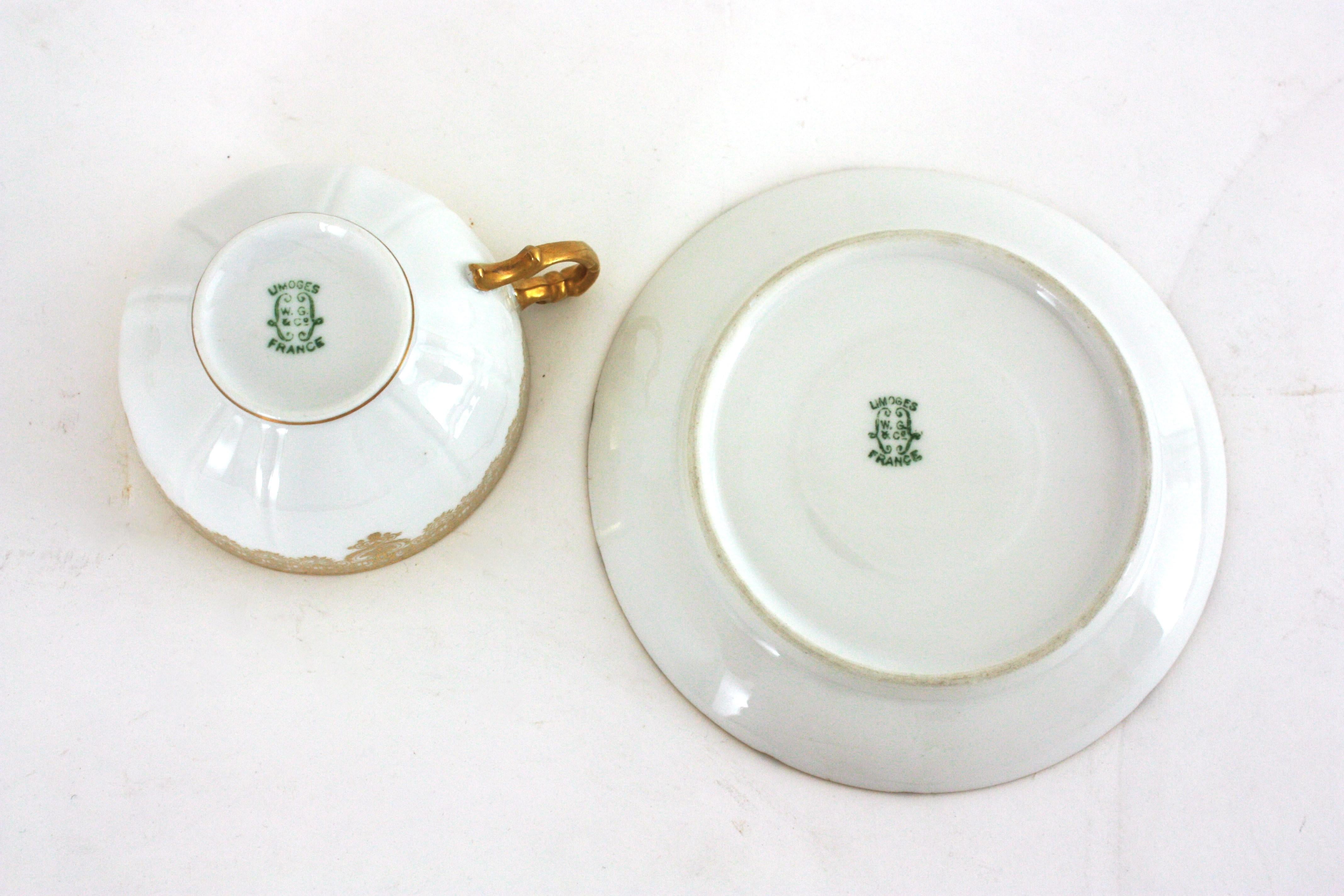 Französisches Limoges Gold vergoldetes Porzellan Kaffee Tee Dessert Service für Sechs im Angebot 9
