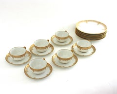 Französisches Limoges Gold vergoldetes Porzellan Kaffee Tee Dessert Service für Sechs