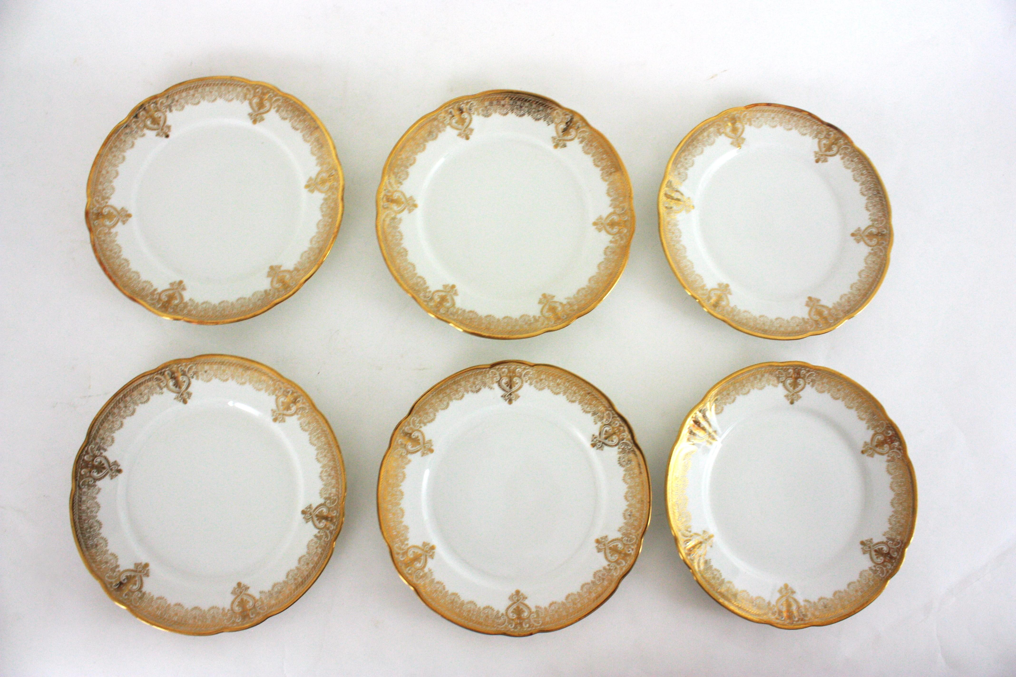 Französisches Limoges Gold vergoldetes Porzellan Kaffee Tee Dessert Service für Sechs im Angebot 1