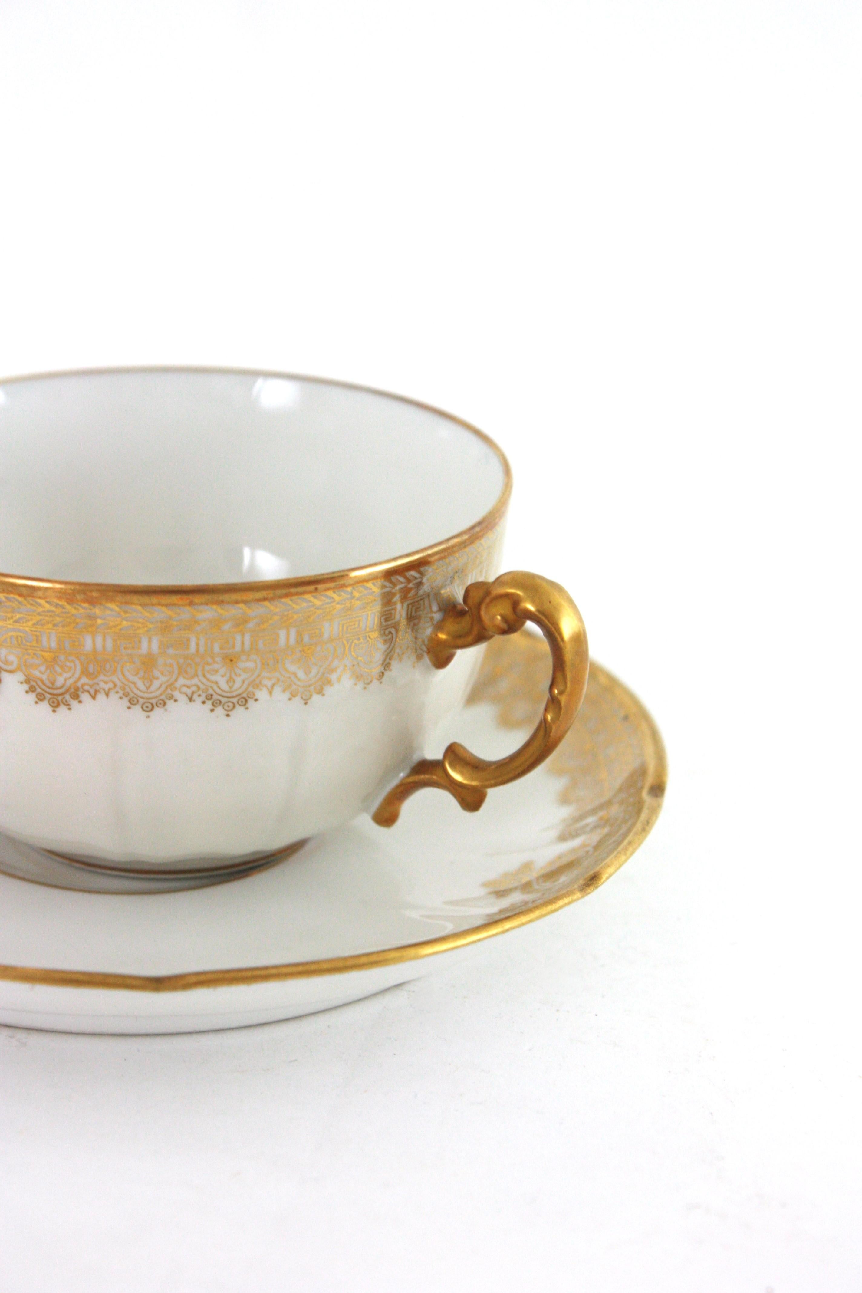 Französisches Limoges Gold vergoldetes Porzellan Kaffee Tee Dessert Service für Sechs im Angebot 2