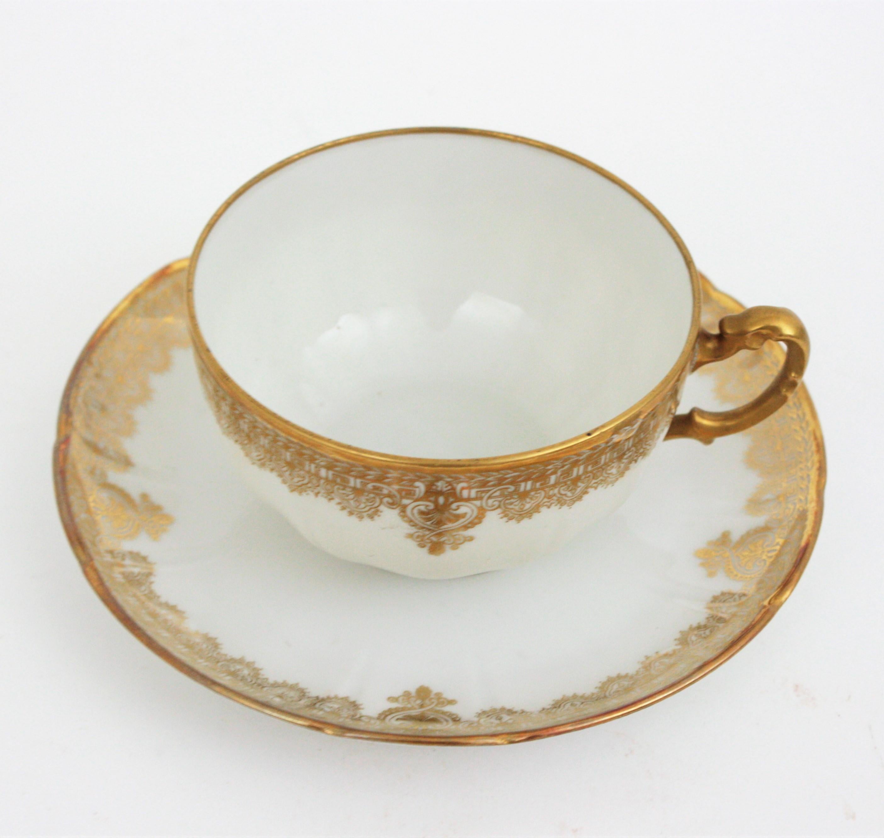 French Limoges Gold Gilt Porcelain Coffee Tea Dessert Service for Six For Sale 2