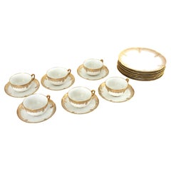 Servicio de postre de café y té de porcelana dorada francesa de Limoges para seis personas