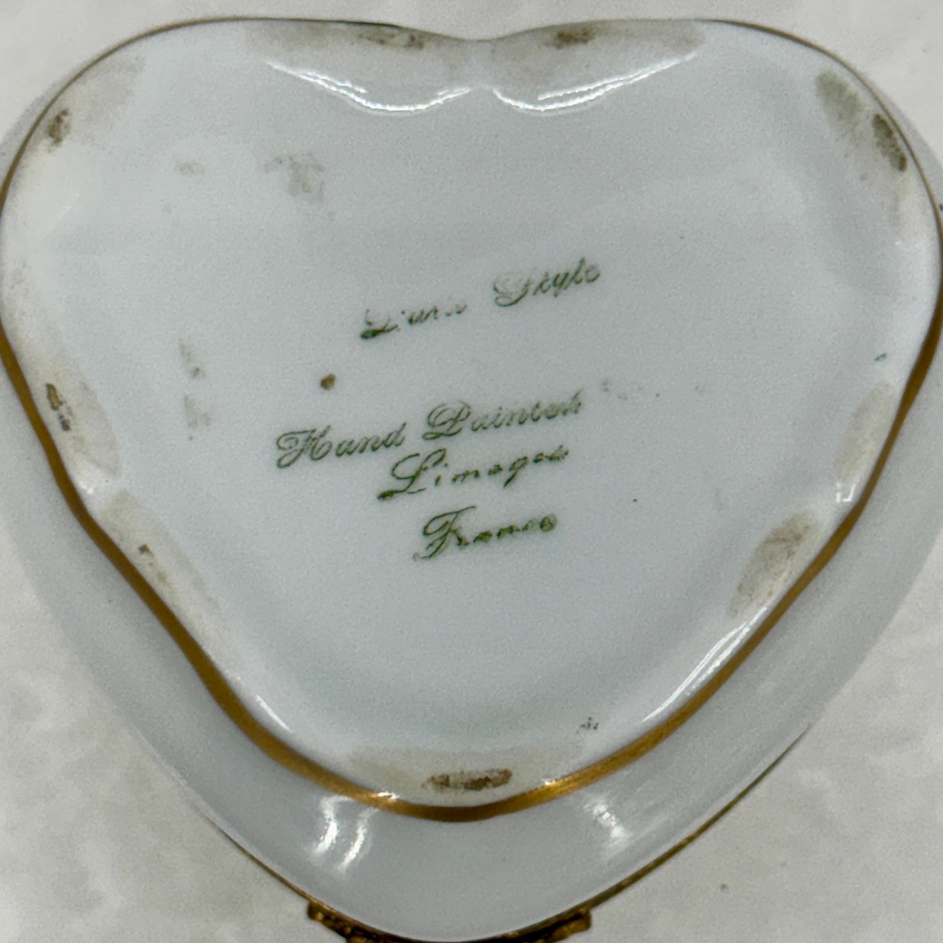 French Limoges Heart Shaped Floral Trinket Box For Sale 6