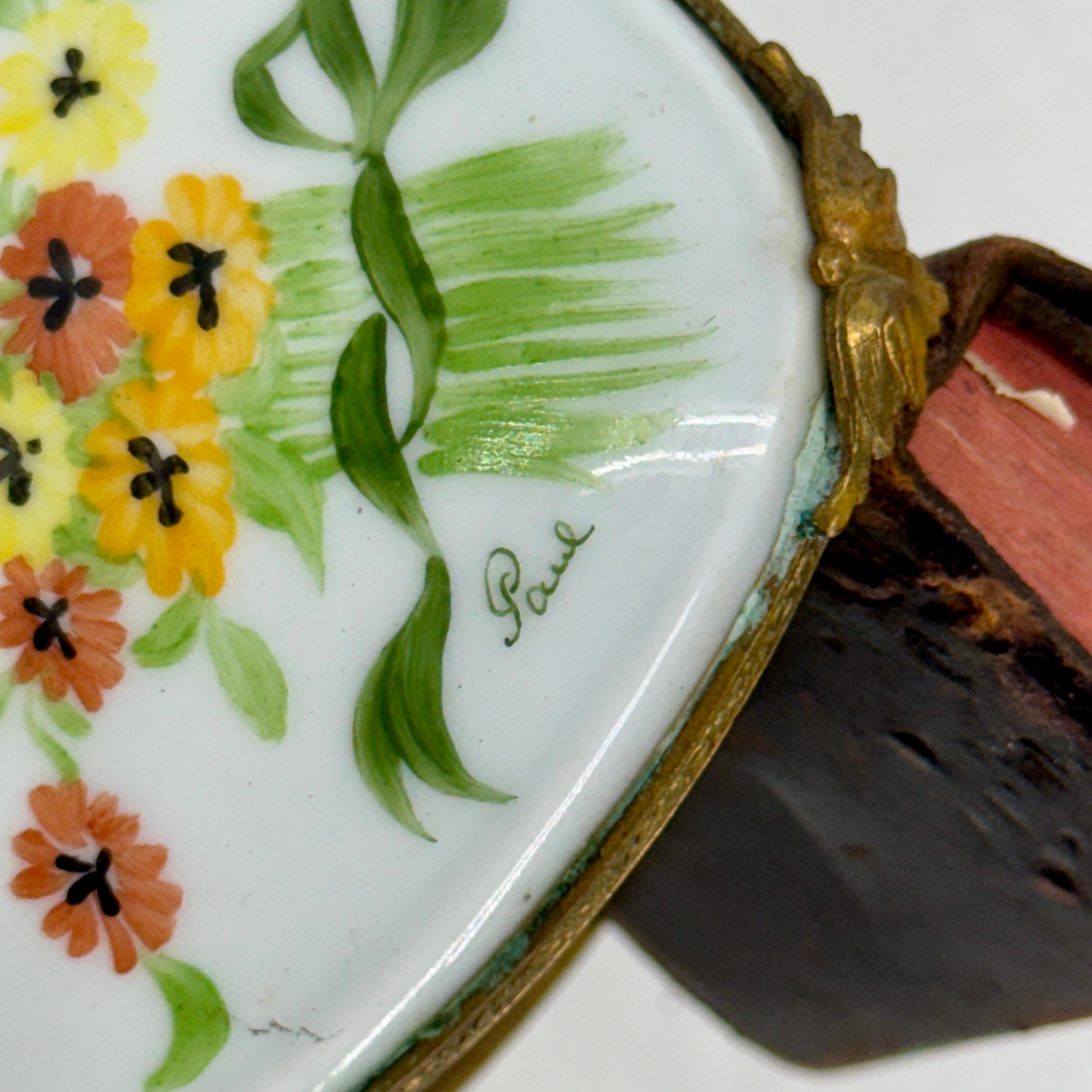 French Limoges Heart Shaped Floral Trinket Box For Sale 9