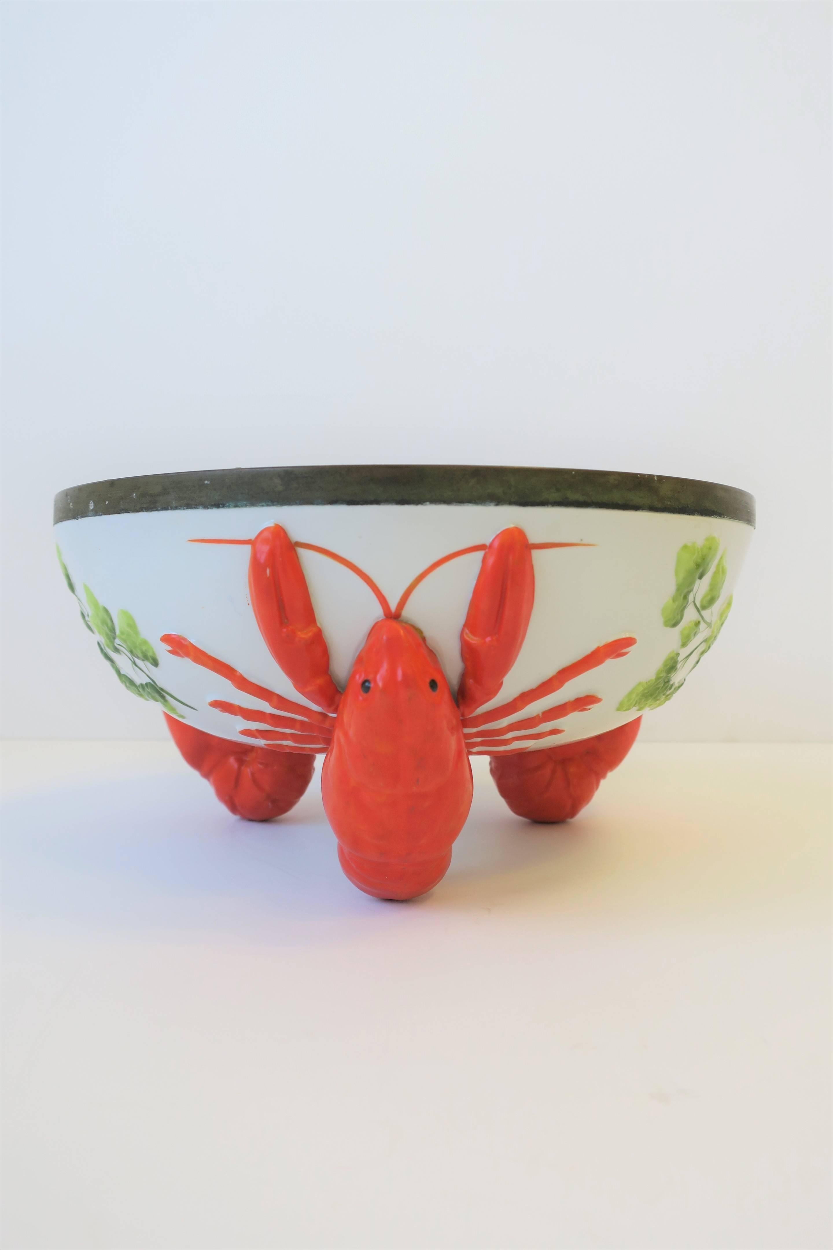 French Limoges Majolica Style Red Lobster Serving Bowl 1