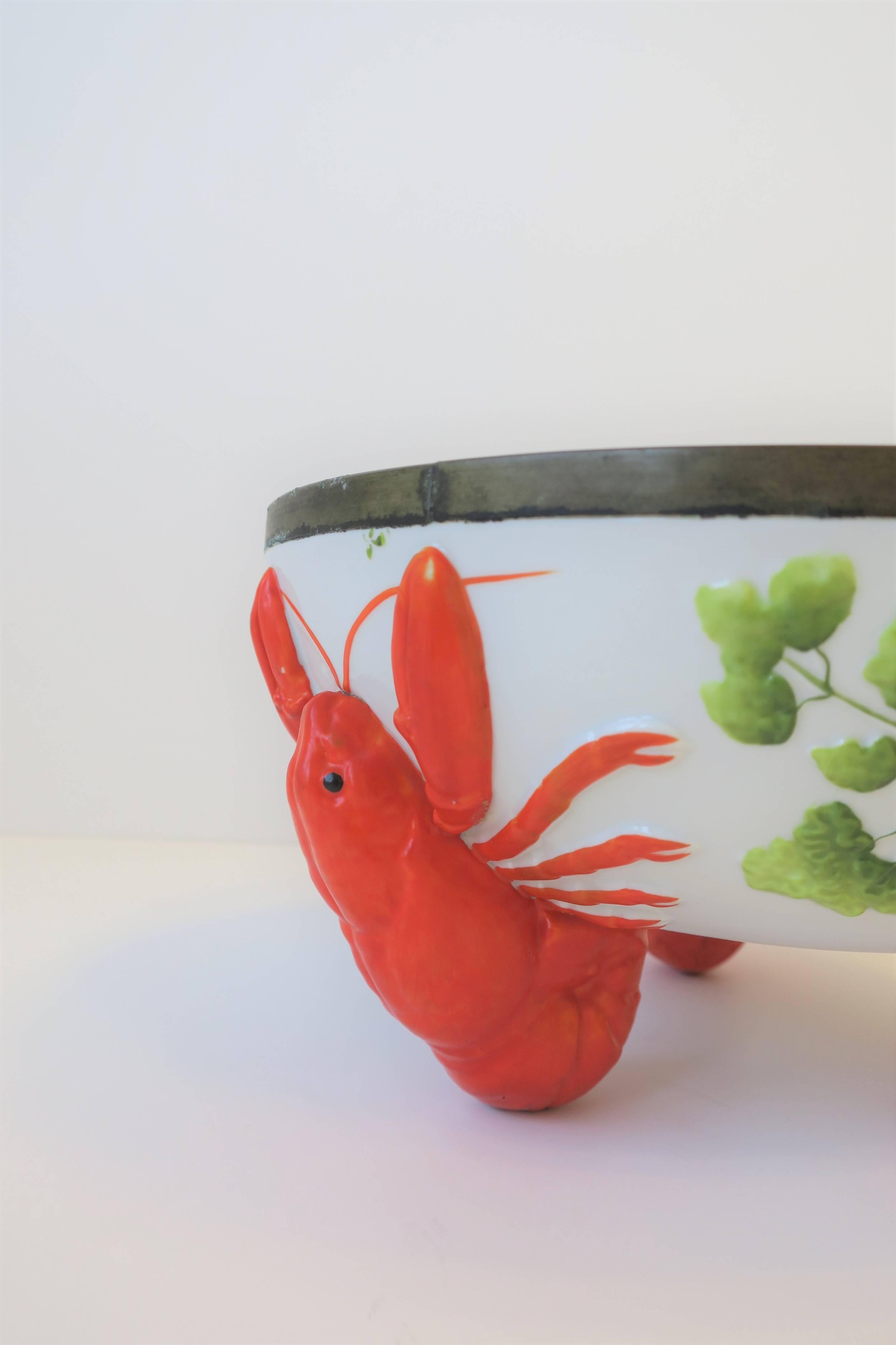 20th Century French Limoges Majolica Style Red Lobster Serving Bowl