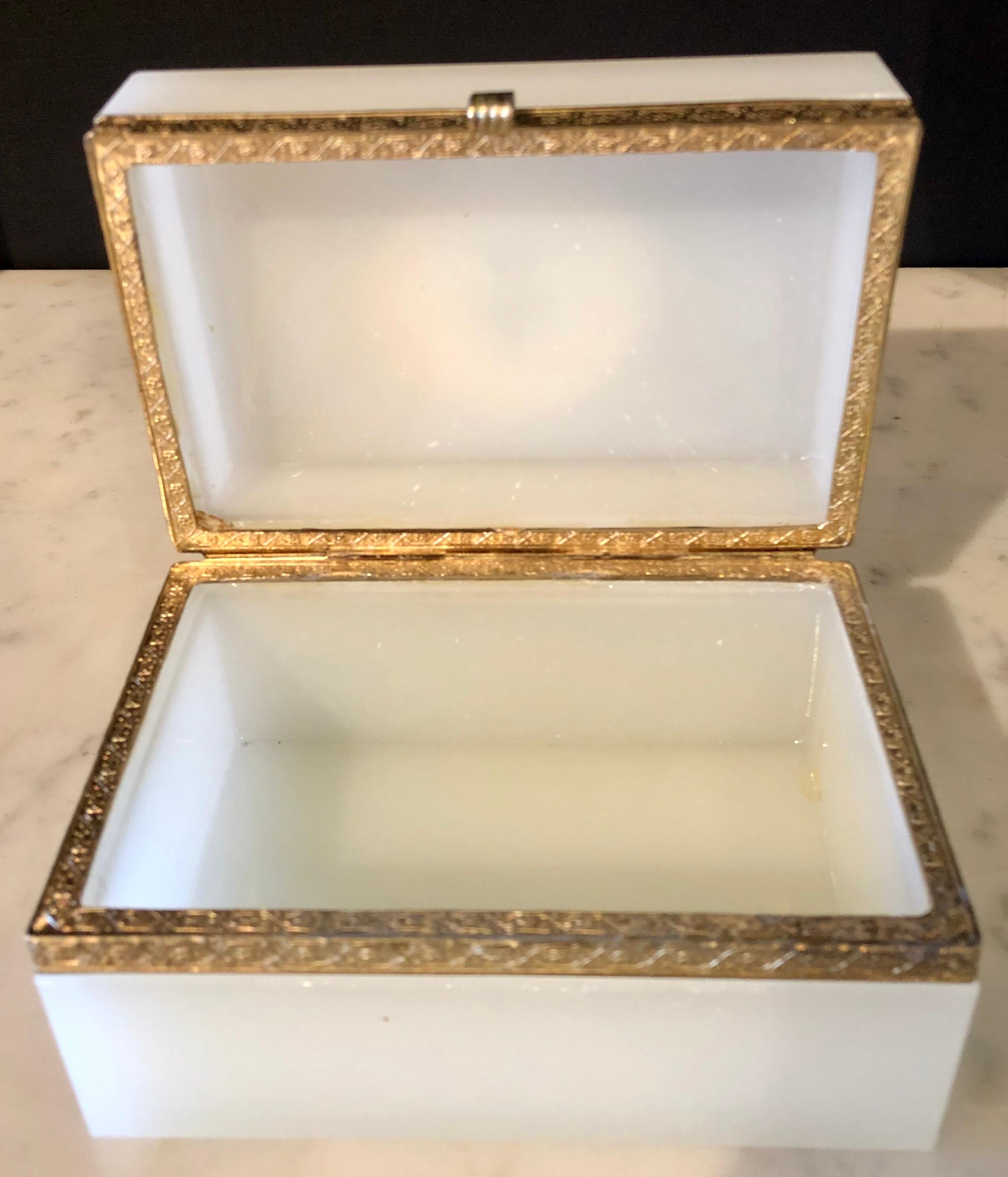 French Limoges Opalescent Glass Vanity Casket Box with Porcelain Plaque 4