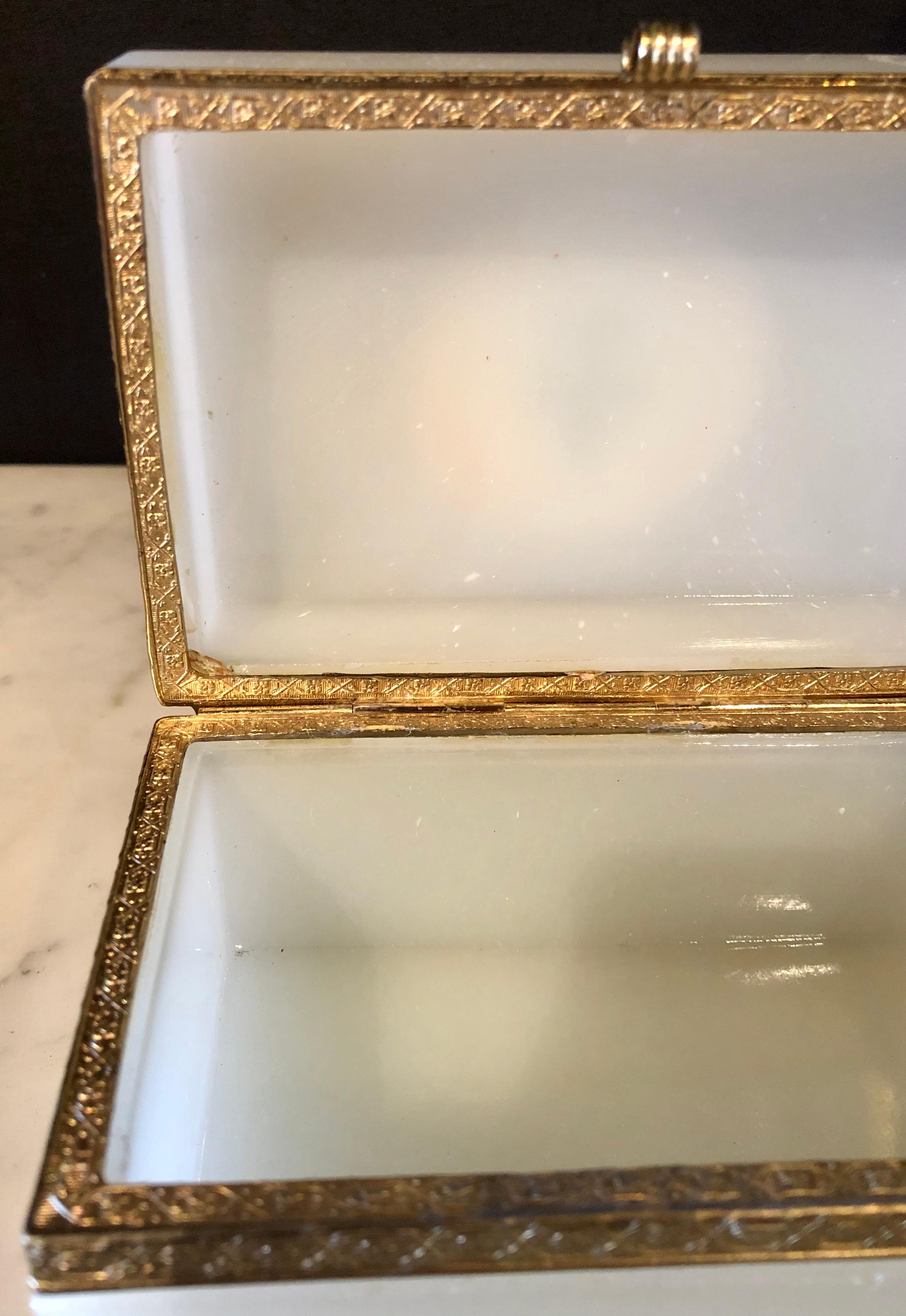 French Limoges Opalescent Glass Vanity Casket Box with Porcelain Plaque 5