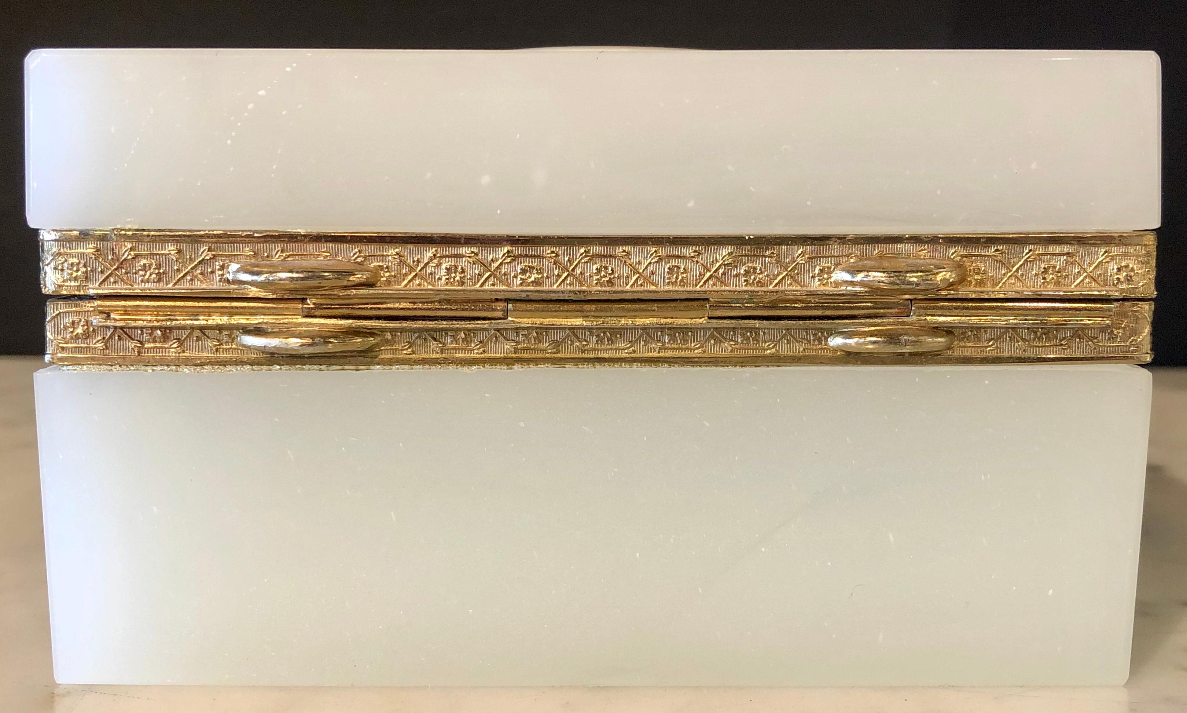 French Limoges Opalescent Glass Vanity Casket Box with Porcelain Plaque 6