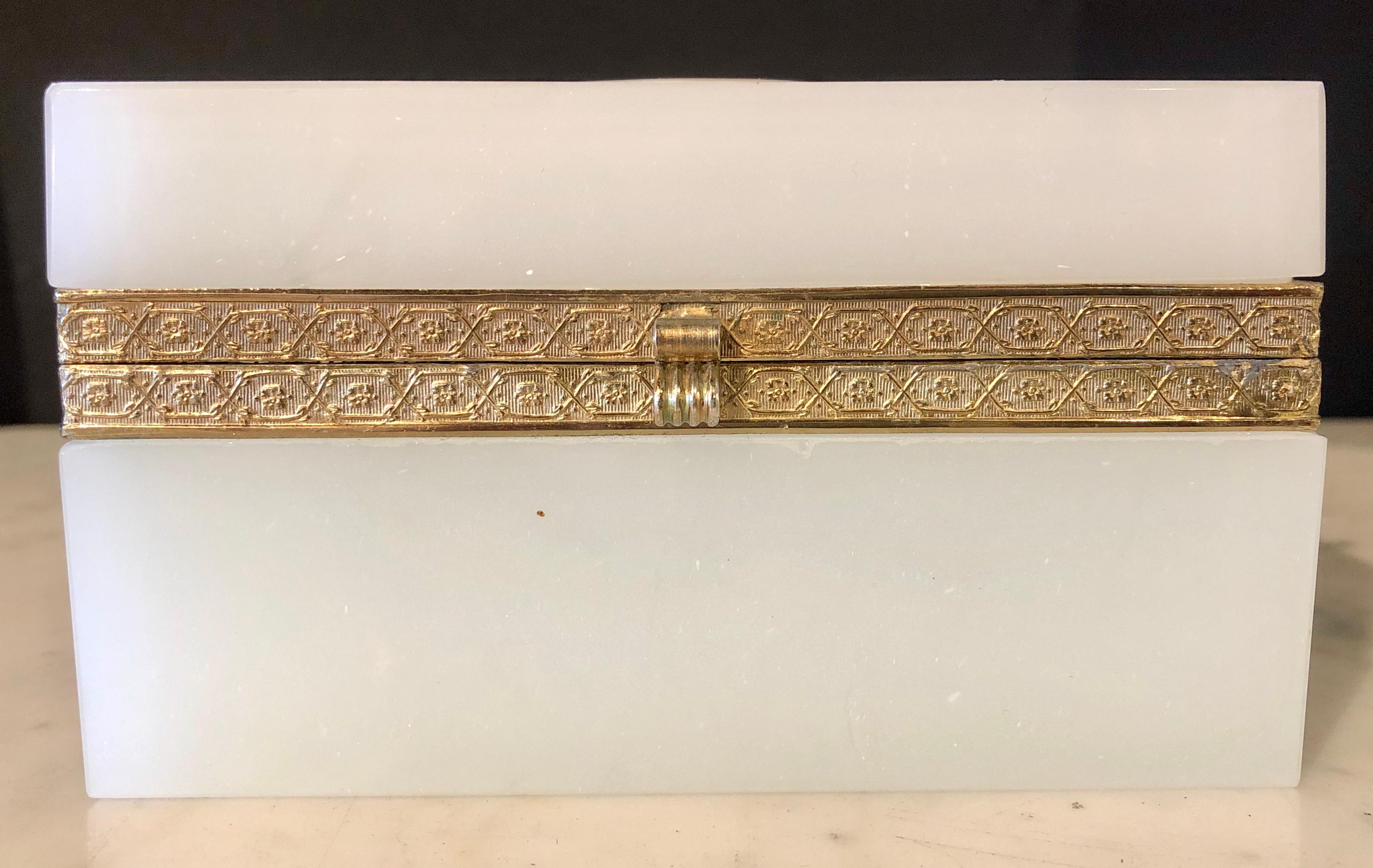 French Limoges Opalescent Glass Vanity Casket Box with Porcelain Plaque 2
