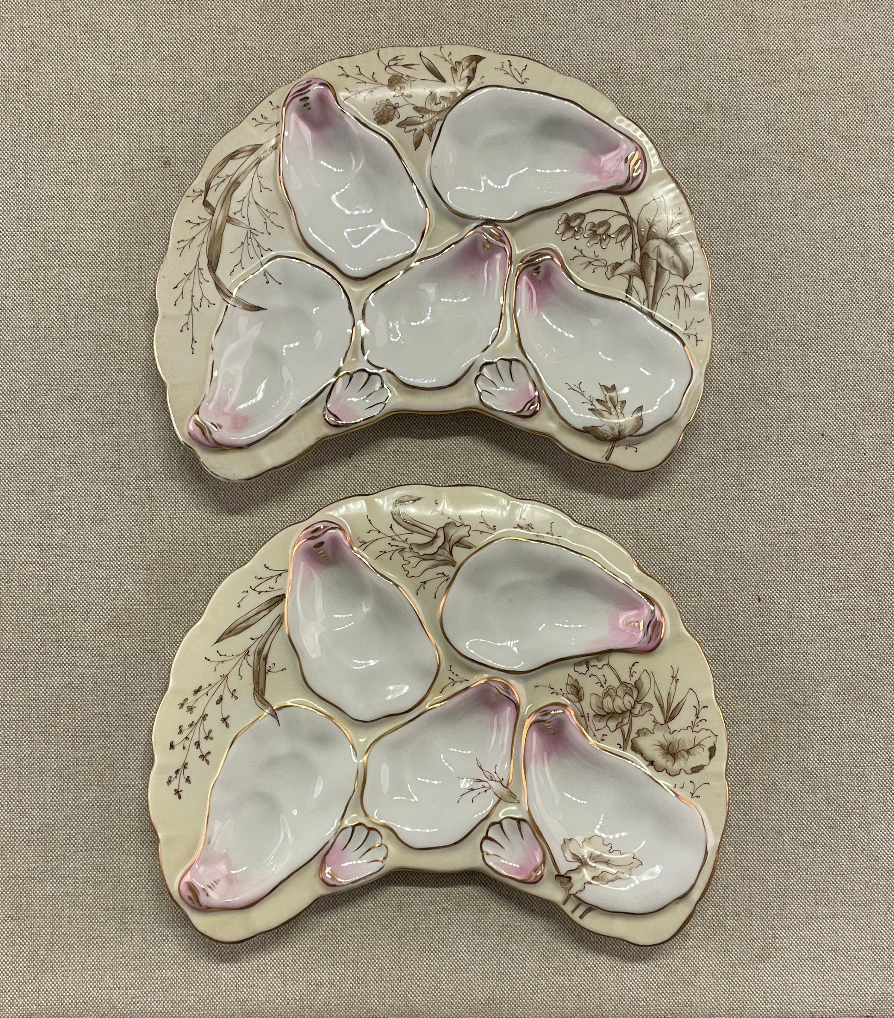 Hand-Crafted French Limoges Oyster Plates, a Pair For Sale