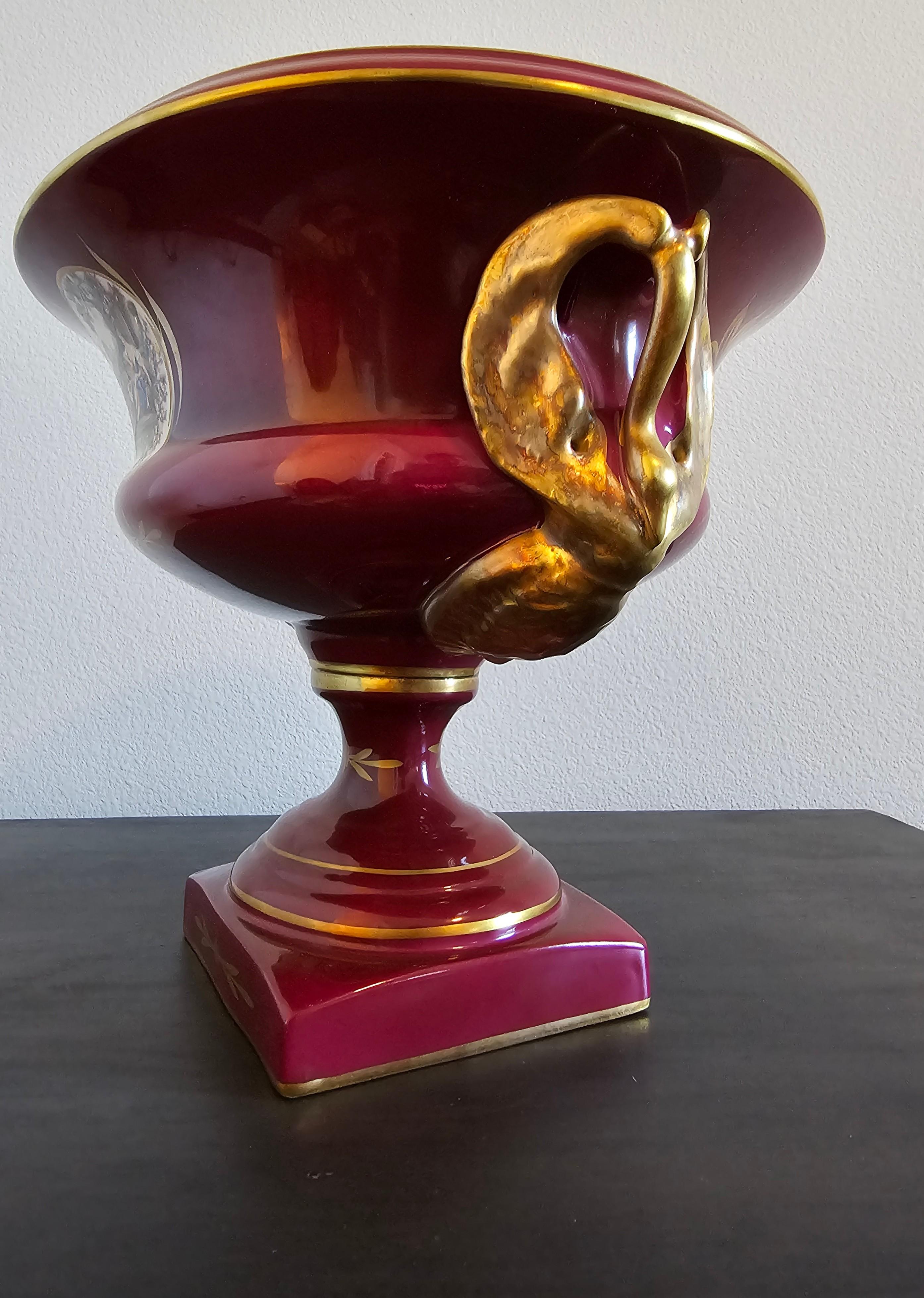 Französisch Limoges Porzellan Burgund vergoldet Swan Handle Tafelaufsatz signiert SC im Angebot 5