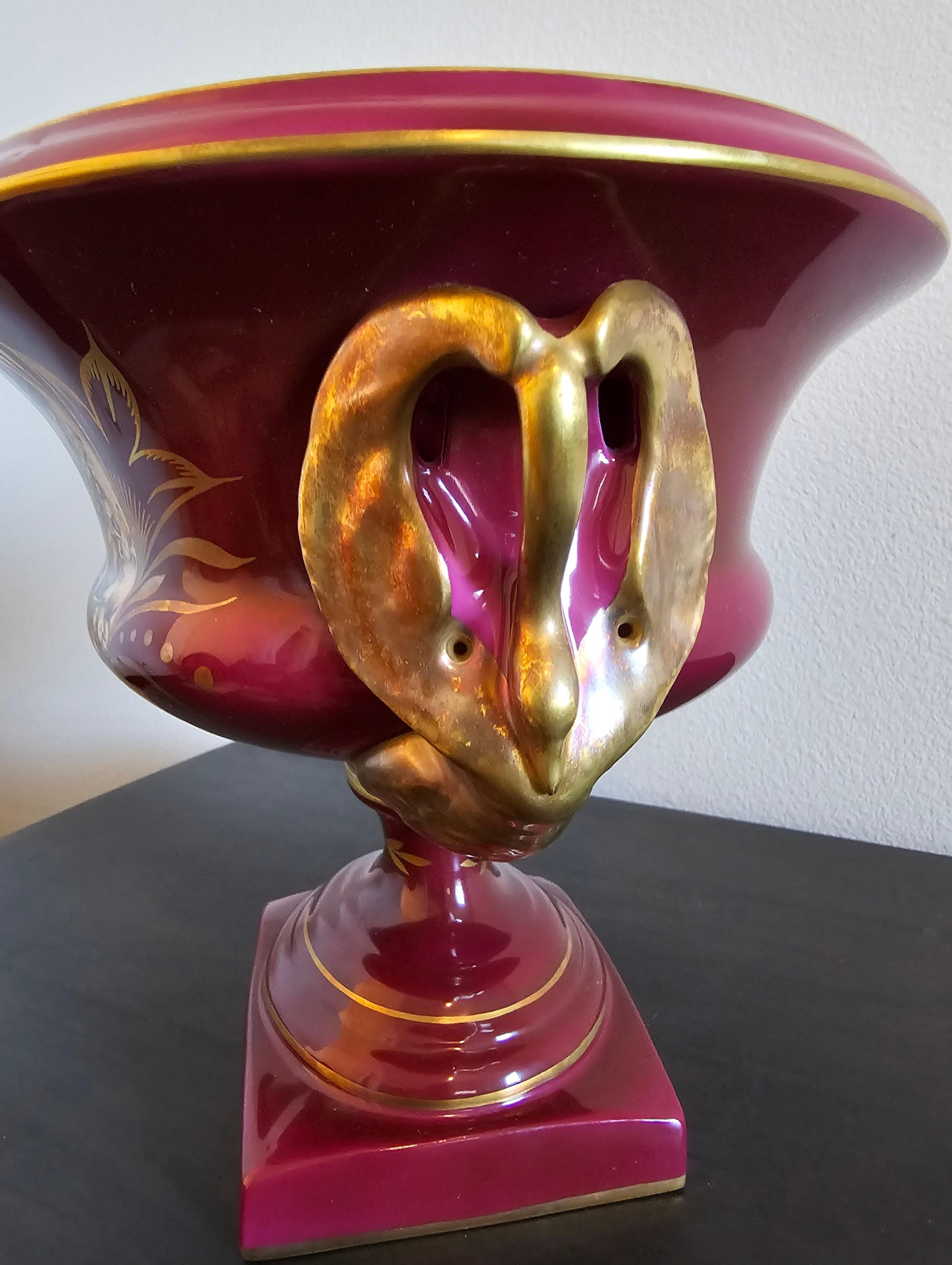 Französisch Limoges Porzellan Burgund vergoldet Swan Handle Tafelaufsatz signiert SC im Angebot 8