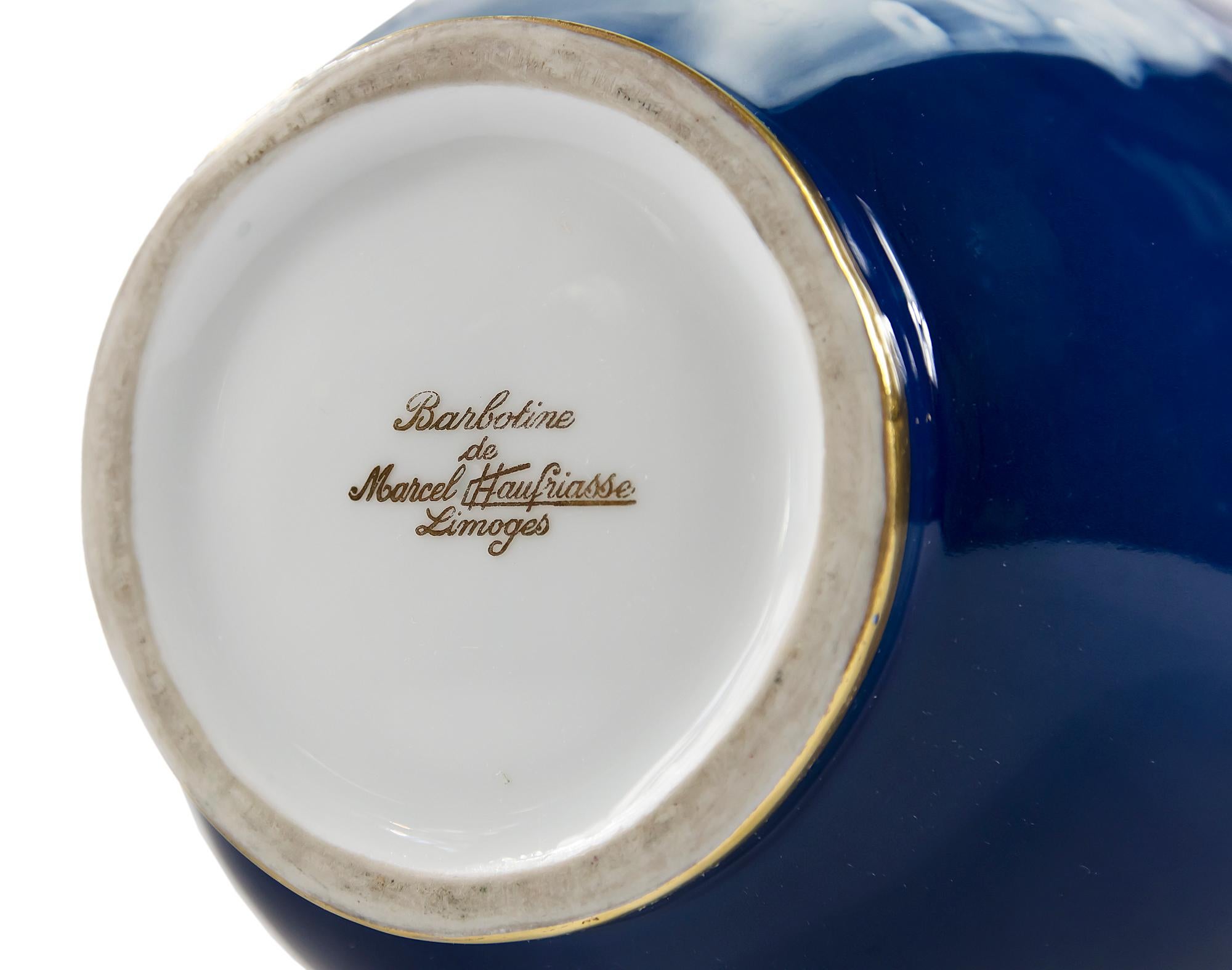 French Limoges Porcelain Cobalt Blue Pate-Sur-Pate Vase In Good Condition In Vilnius, LT