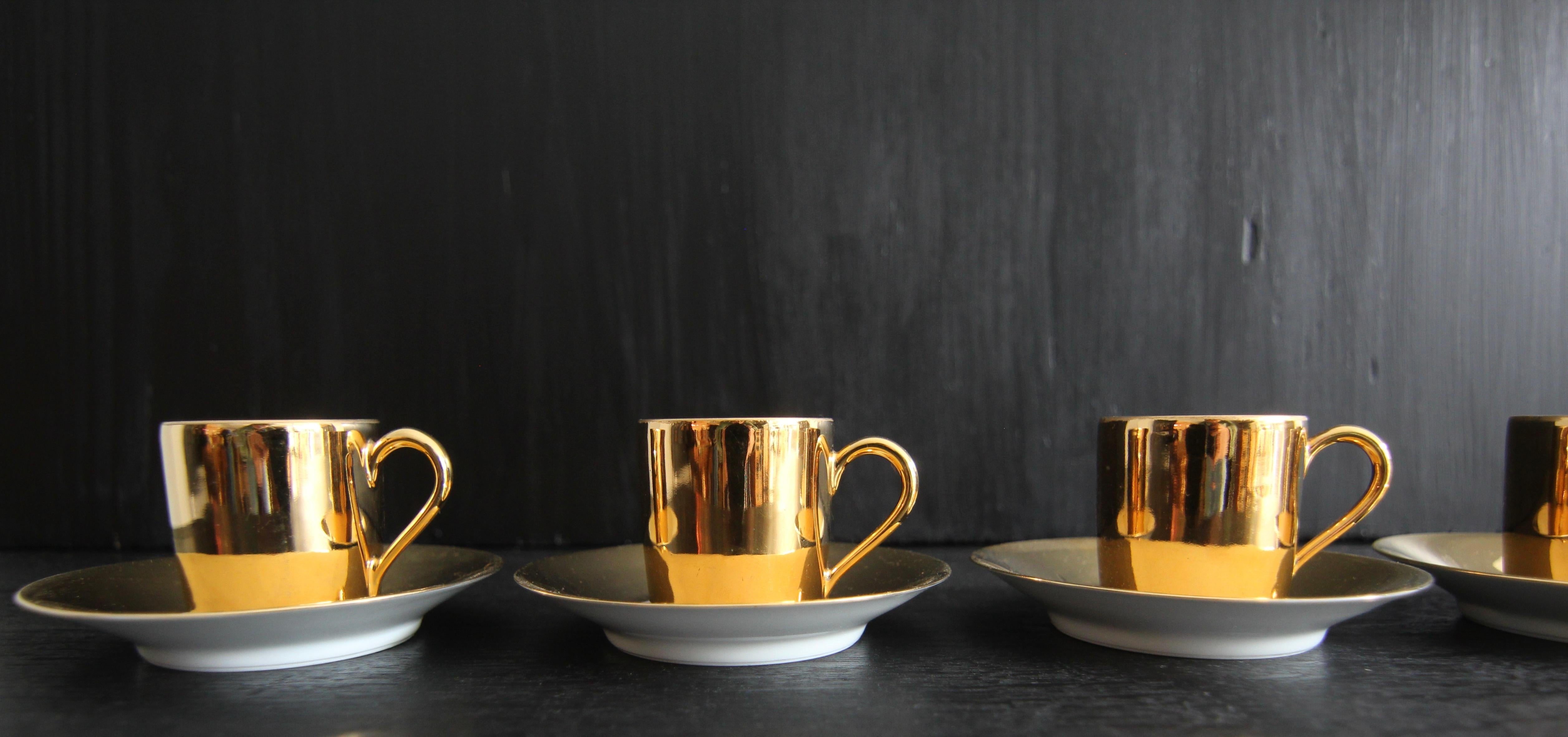 French Limoges Porcelain de Paris Apilco Platin Golden Mocha or Espresso Set 7