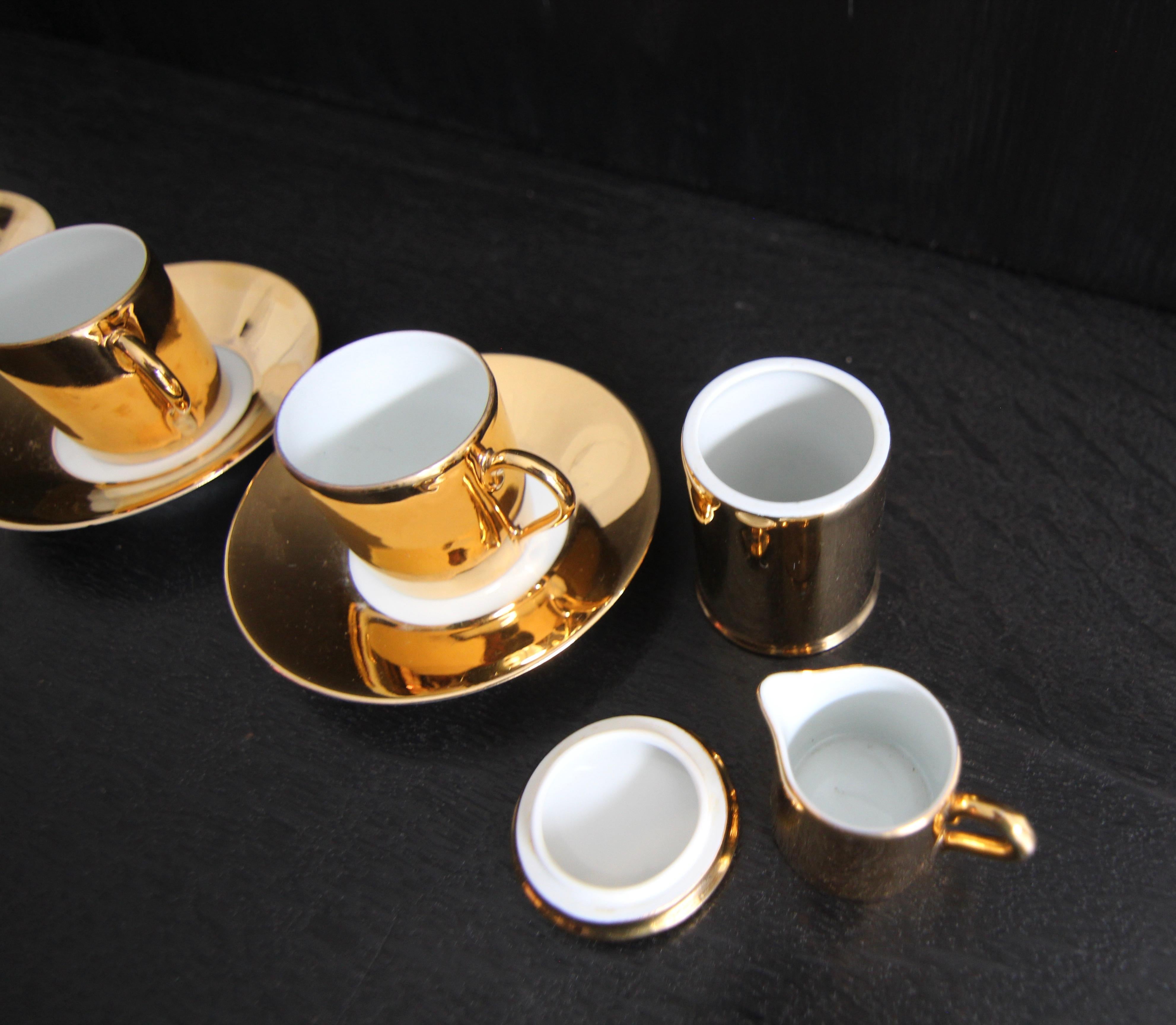French Limoges Porcelain de Paris Apilco Platin Golden Mocha or Espresso Set 9