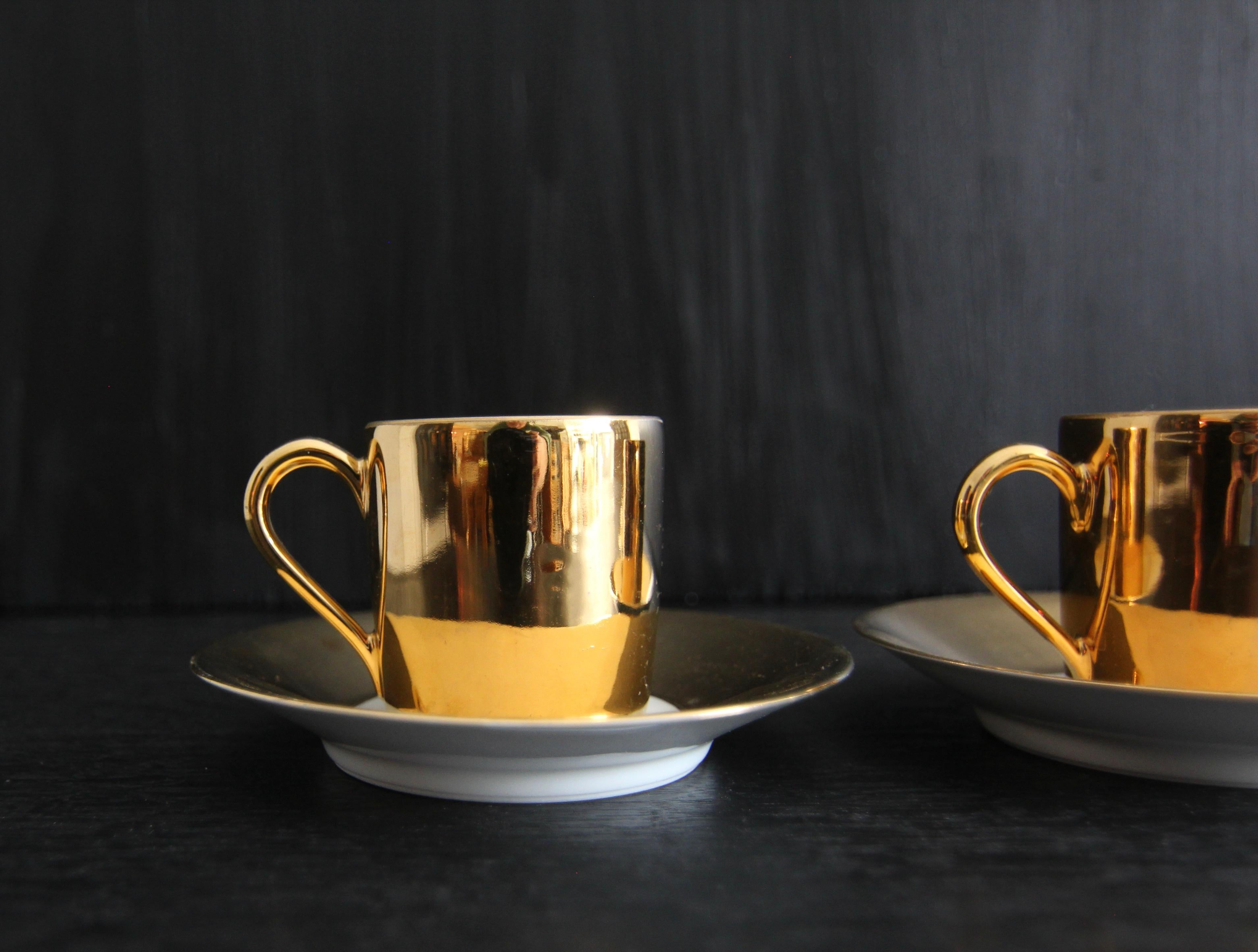 French Limoges Porcelain de Paris Apilco Platin Golden Mocha or Espresso Set 13