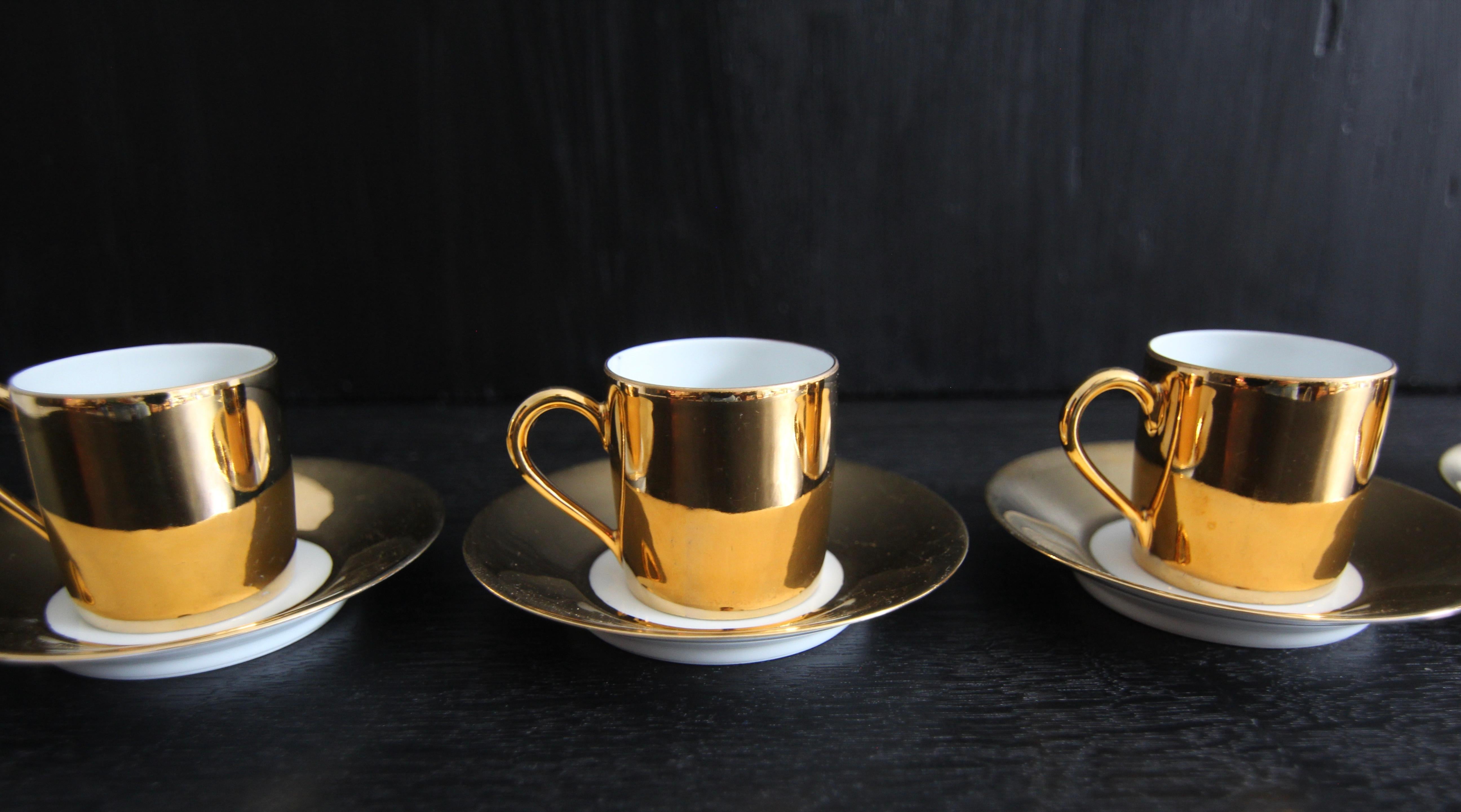 French Limoges Porcelain de Paris Apilco Platin Golden Mocha or Espresso Set 14