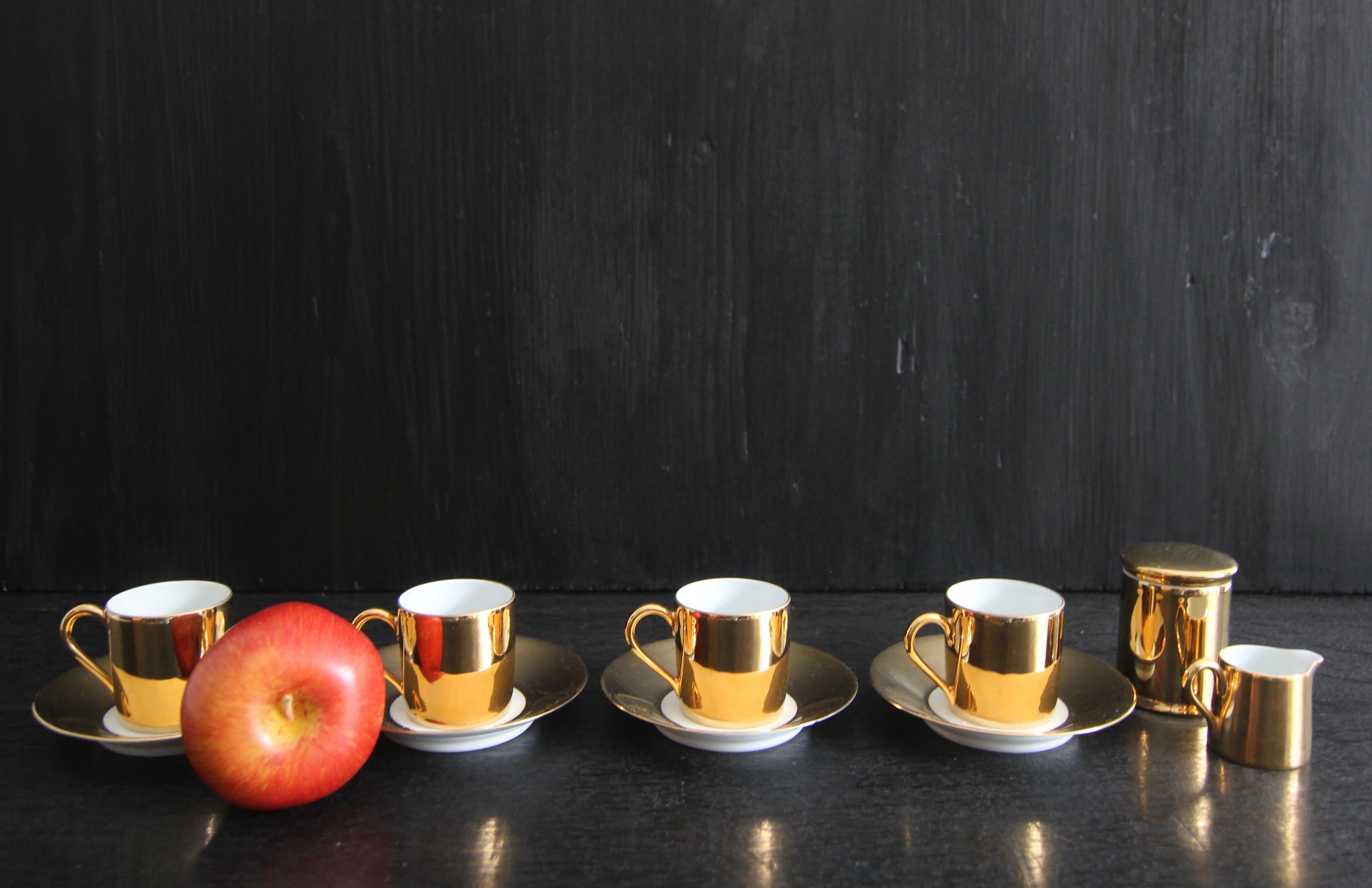 French Limoges Porcelain de Paris Apilco Platin Golden Mocha or Espresso Set 16