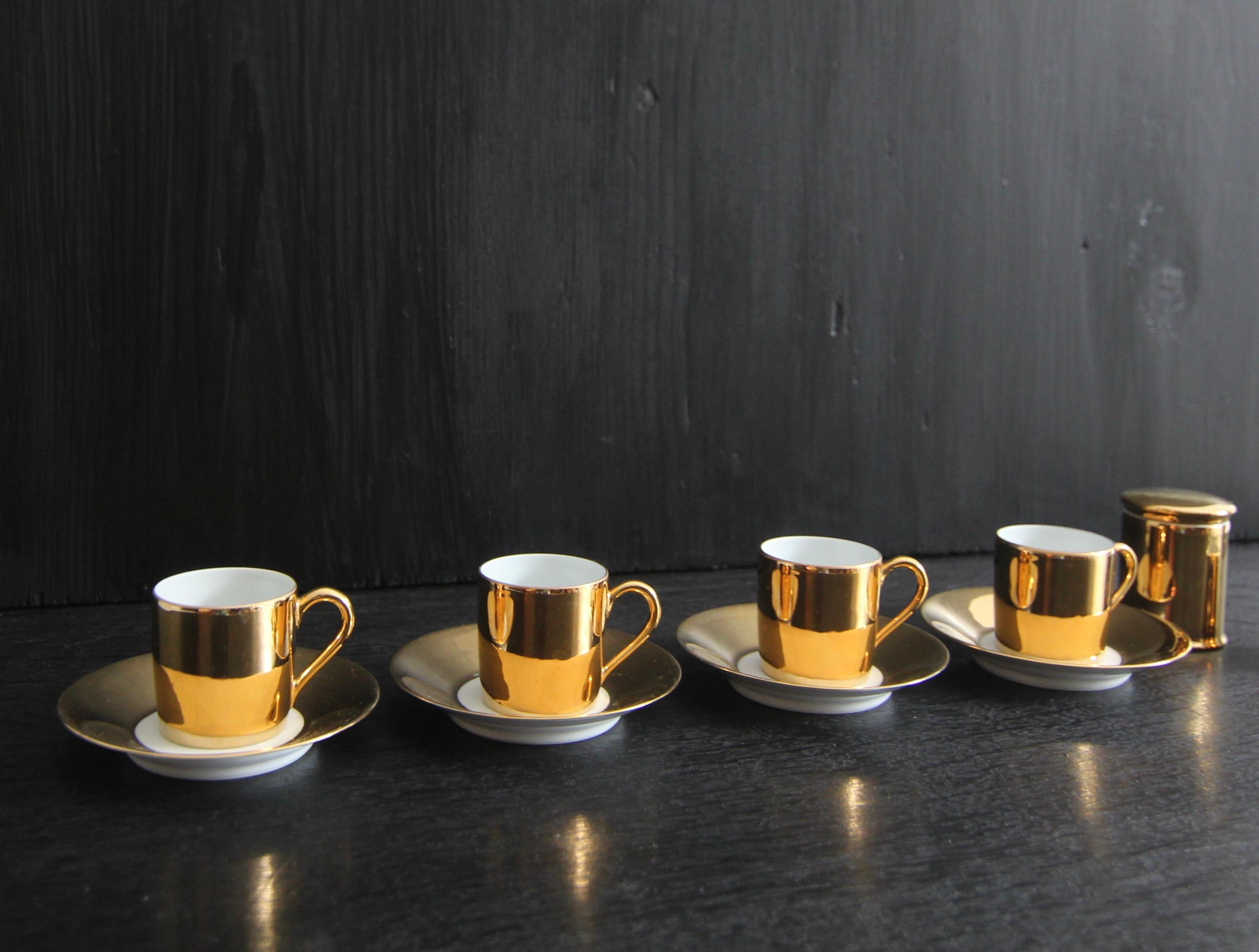 French Limoges Porcelain de Paris Apilco Platin Golden Mocha or Espresso Set 1