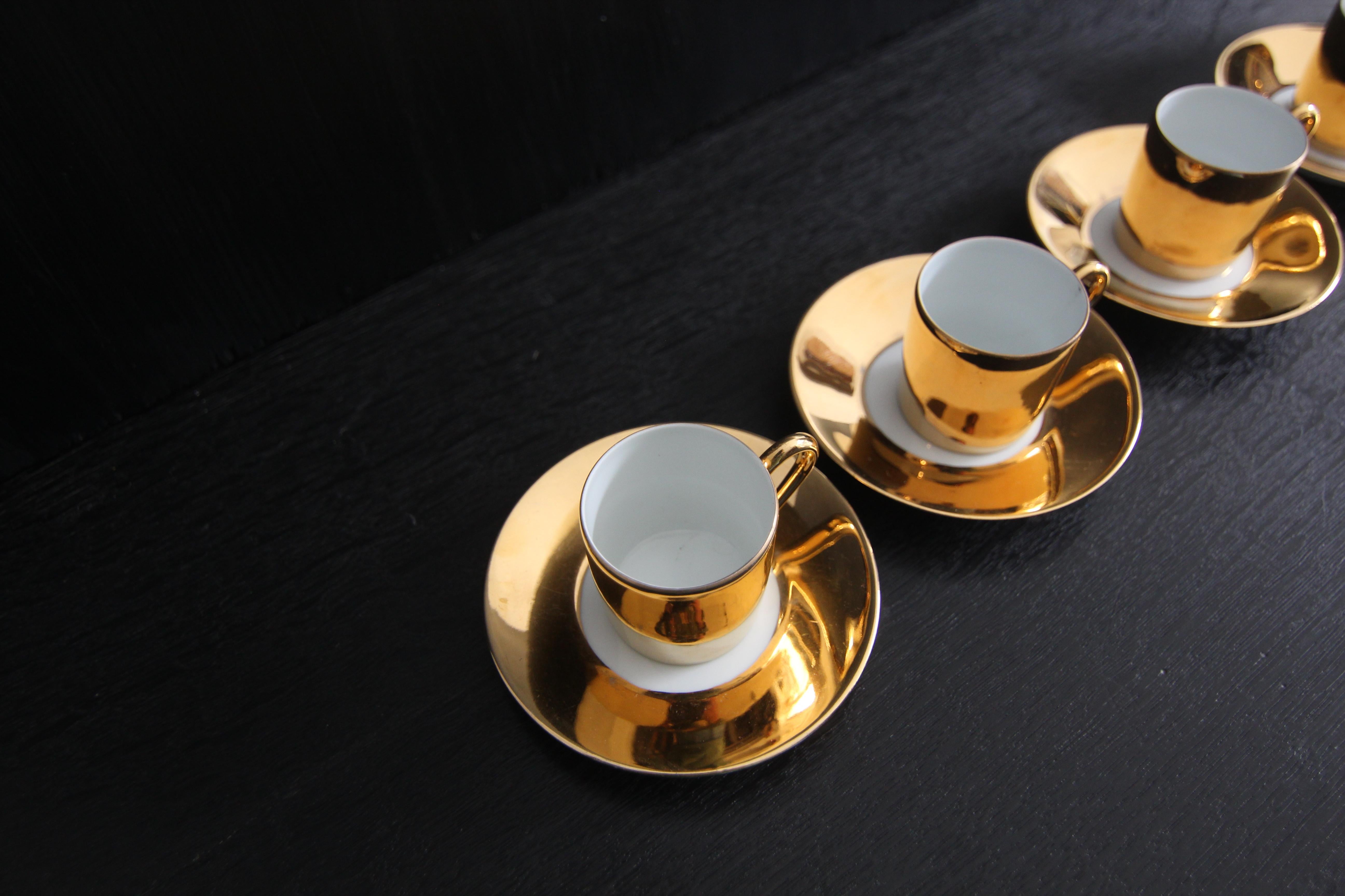 French Limoges Porcelain de Paris Apilco Platin Golden Mocha or Espresso Set 2