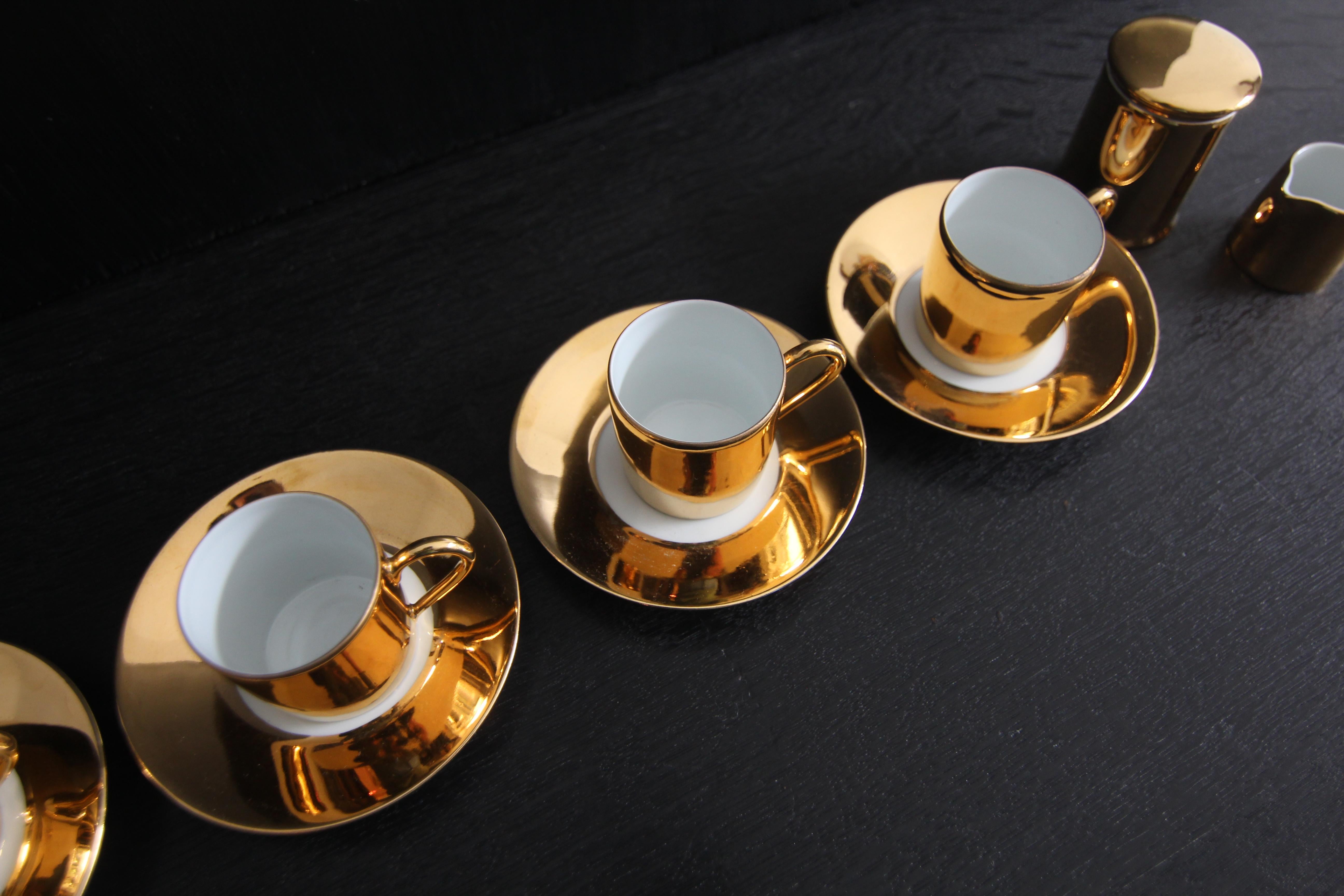 French Limoges Porcelain de Paris Apilco Platin Golden Mocha or Espresso Set 3