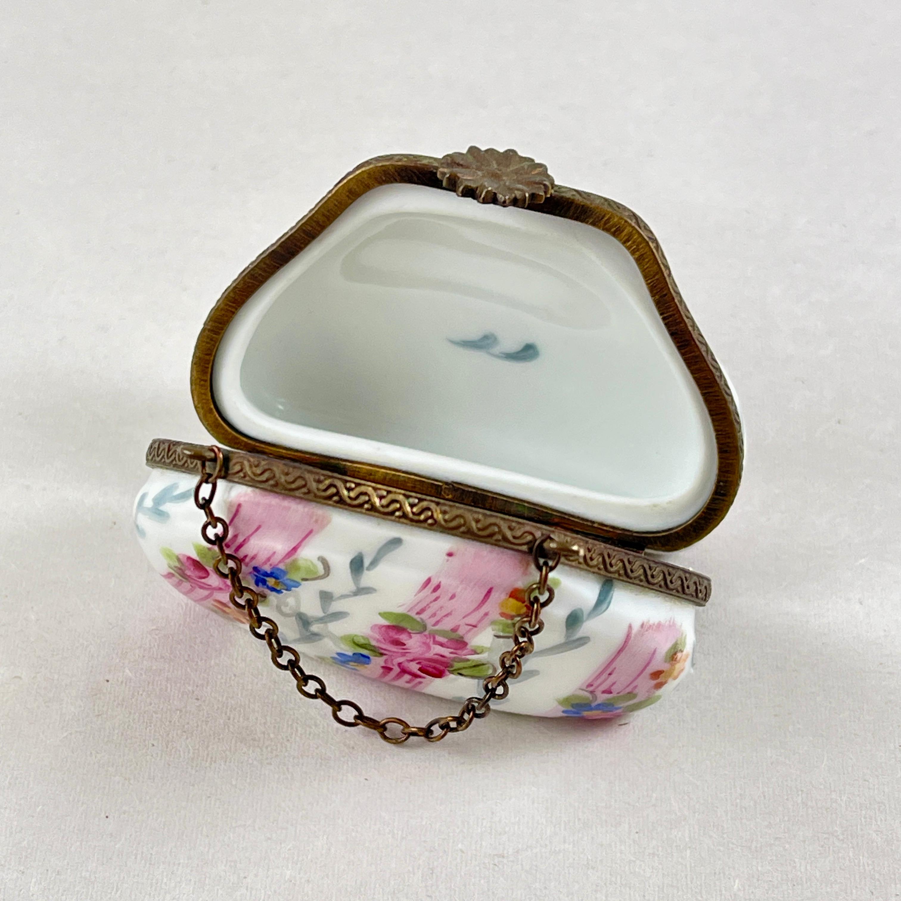 Caja de baratijas de bolso de porcelana francesa de Limoges siglo XX