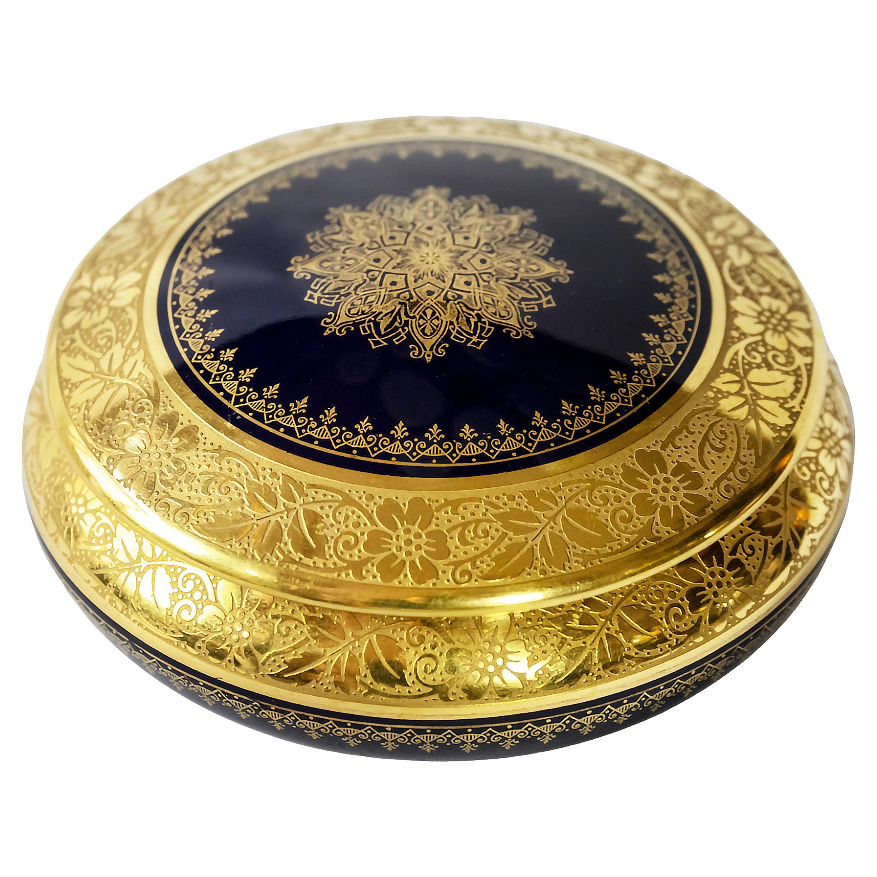 French Limoges Porcelain Jewelry Box with Rich Gold Decor For Sale