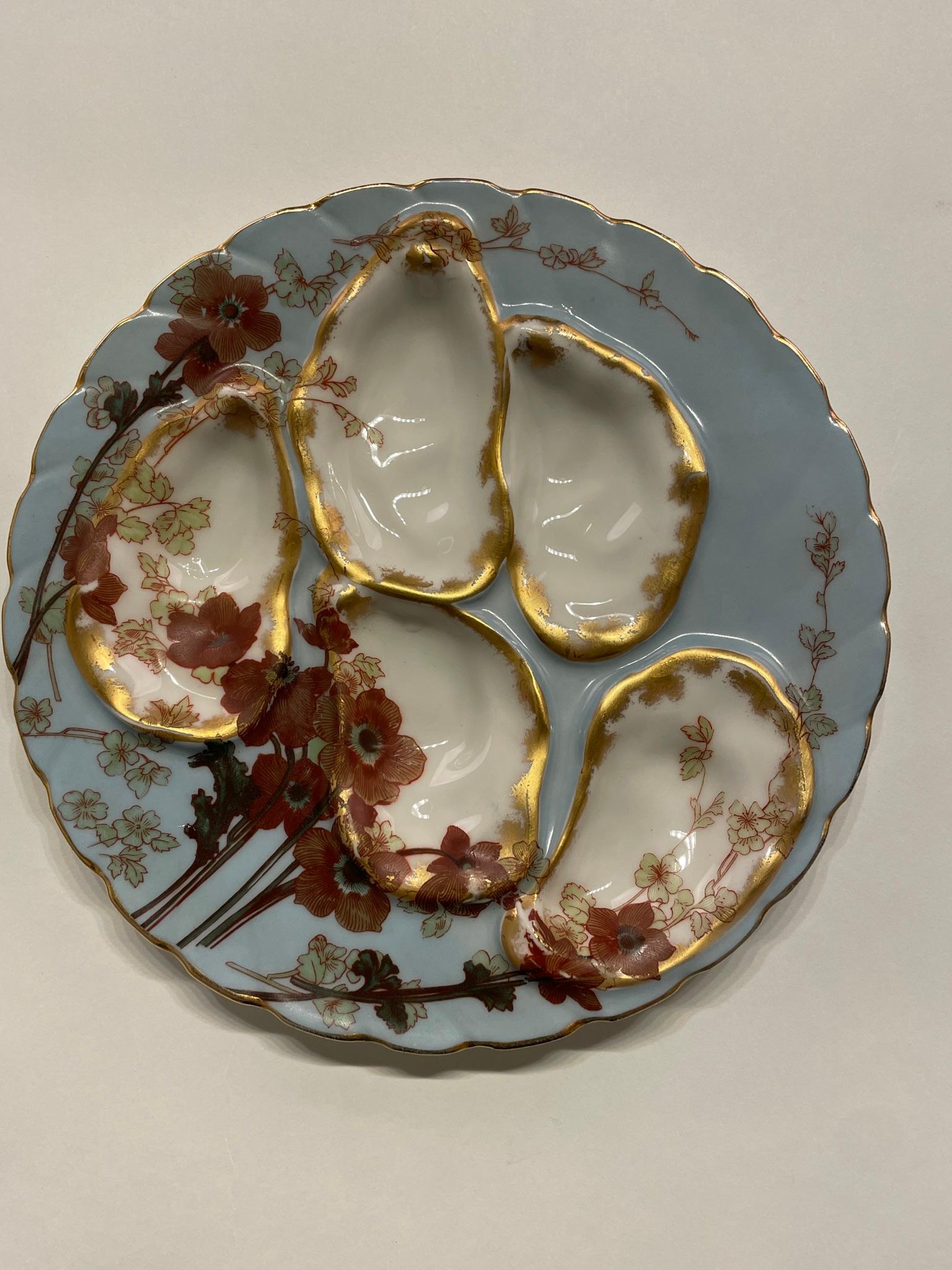 20ième siècle Assiette à huîtres en porcelaine française de Limoges fabriquée pour Wright Tyndale  en vente